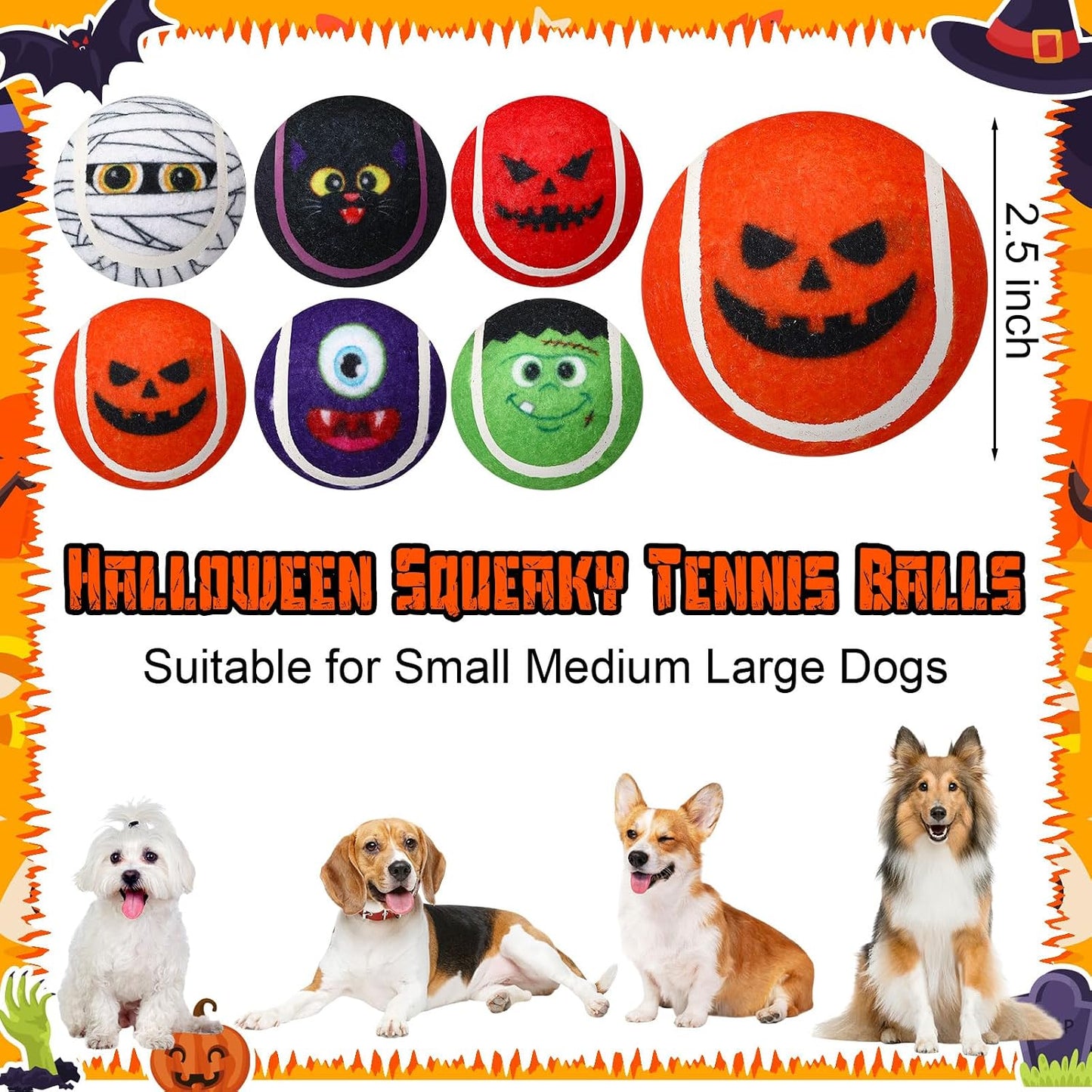Civaner 6 juguetes de Halloween para perros a granel, pelotas de te...