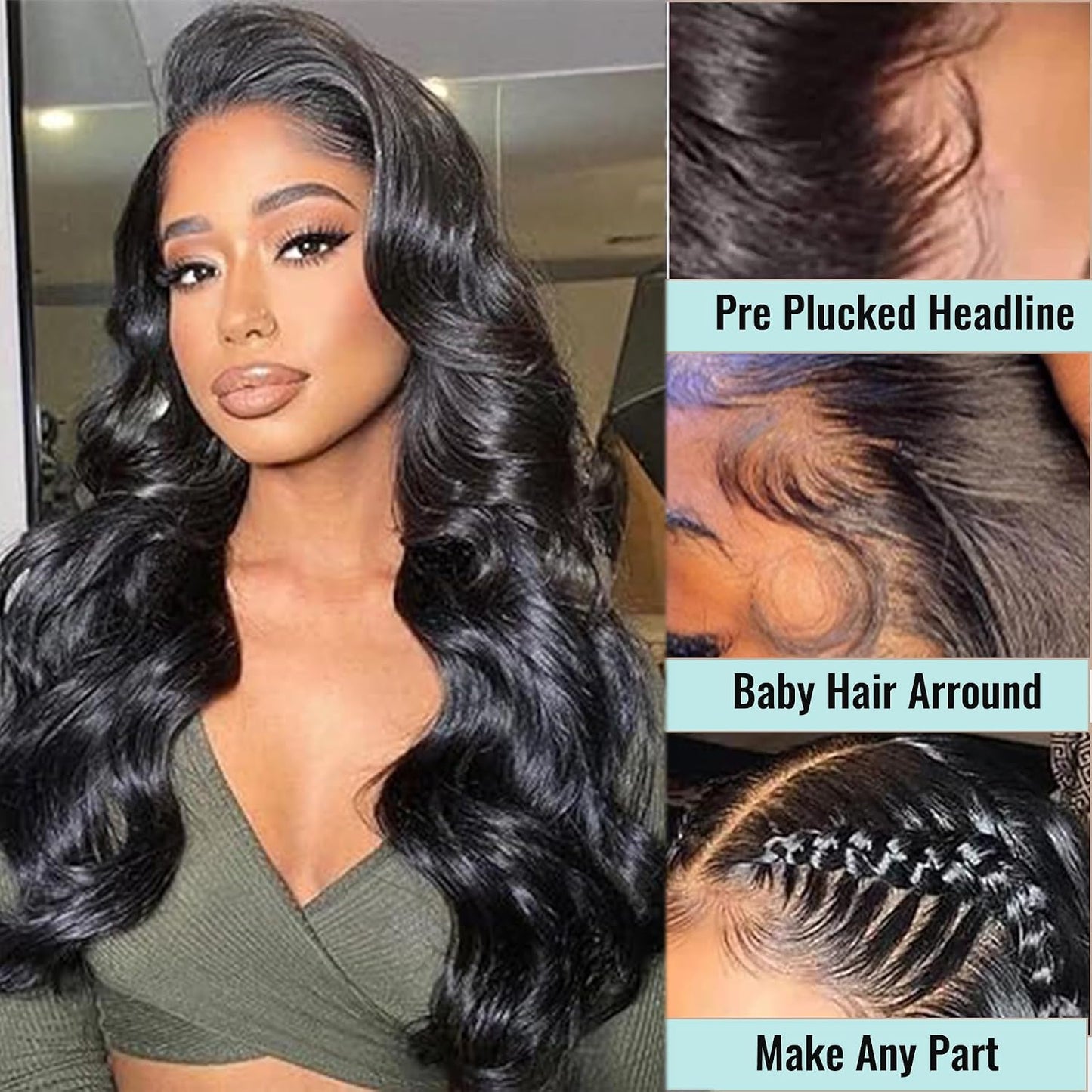Pelucas de cabello humano ondulado con encaje frontal HD de 13 x 6,...
