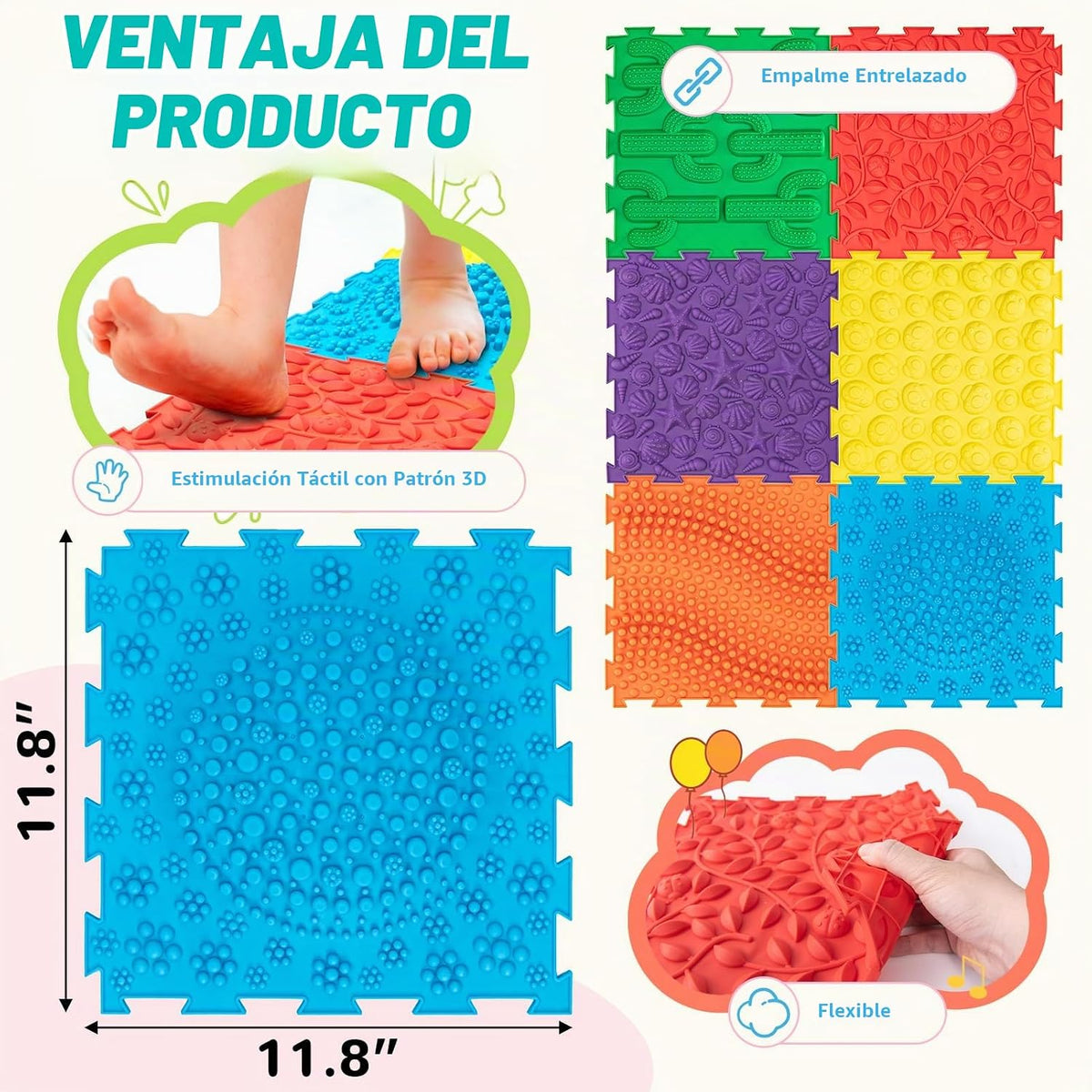 Art3d Alfombrillas sensoriales para niños, paquete de 6 azulejos |...