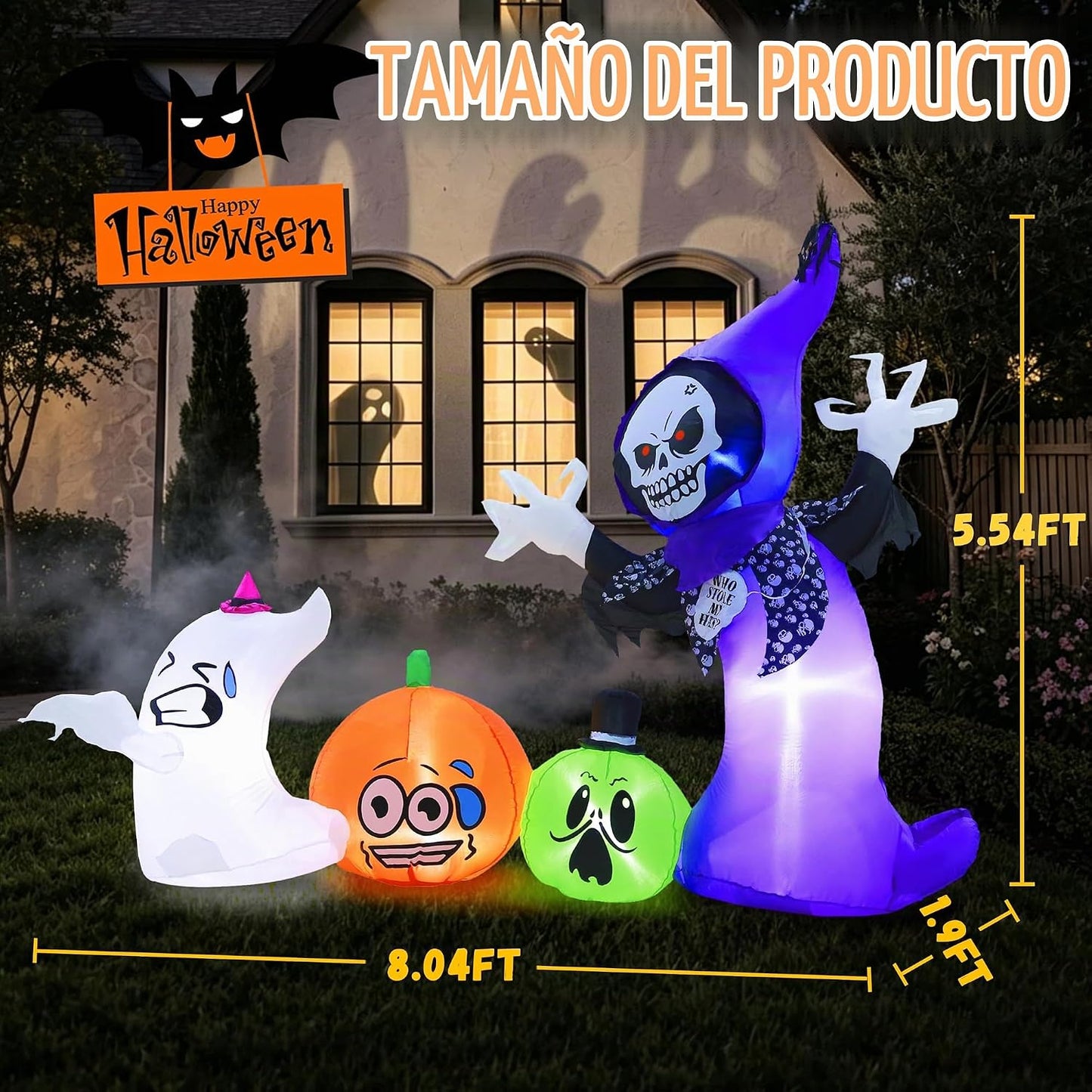 Inflables de Halloween de 8 pies de largo para decoraciones al aire...