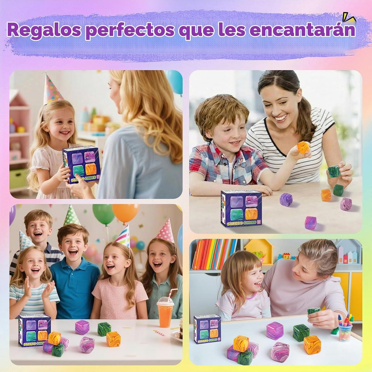 Paquete de 4 Juguetes Fidget Squishy Antiestrés, Cubos Antiestrés a...