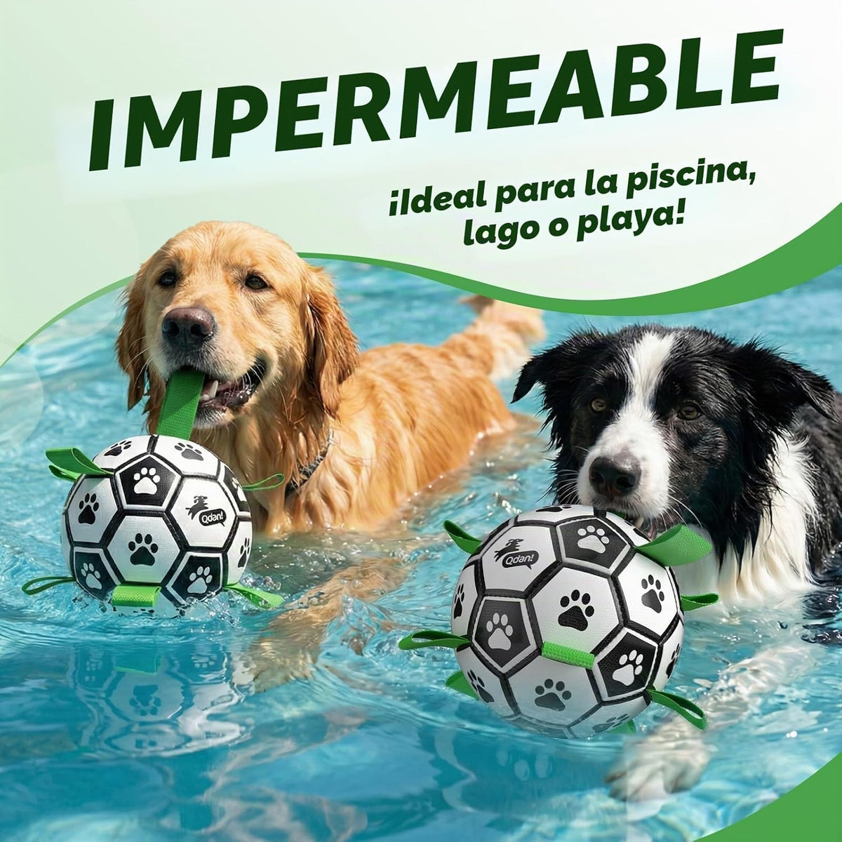 QDAN Juego de 2 pelotas de fútbol para perros con correas, juguetes...