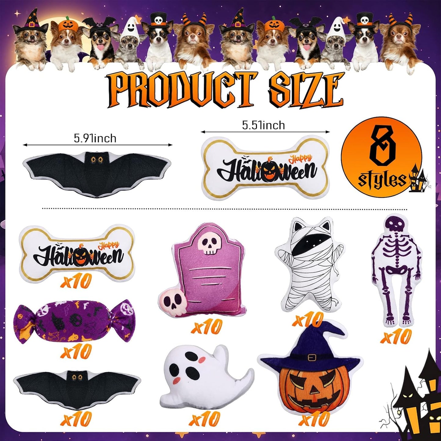 Soulchen 80 piezas de juguetes chirriantes para perros de Halloween...