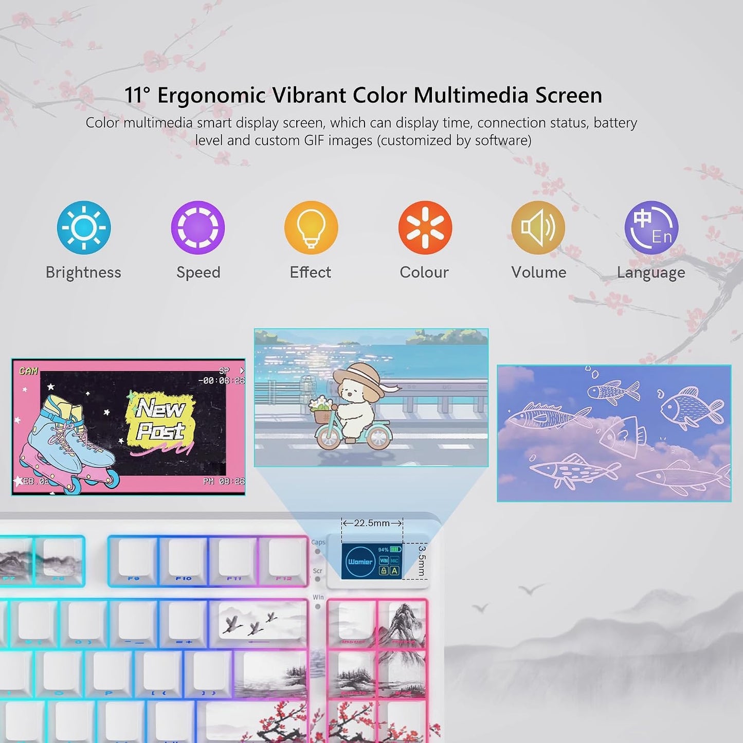 Womier 75% Teclado mecánico inalámbrico con pantalla multimedia en...