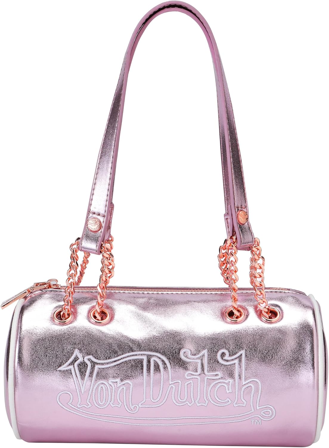 Von Dutch Bolsa de barril, bolso de hombro de cuero vegano
