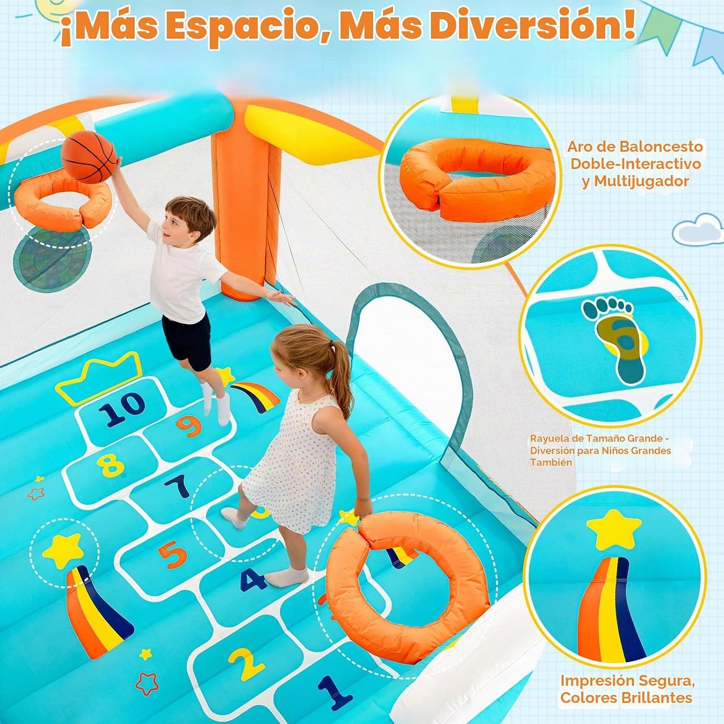 Casa de rebote para niños grandes de 3 a 10, castillo inflable gran...