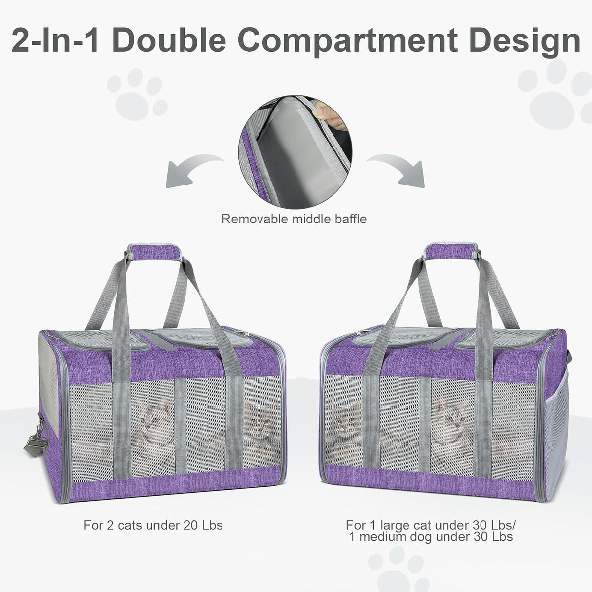 Transportador de gatos de lados suaves para 2 gatos, gris, diseño d...