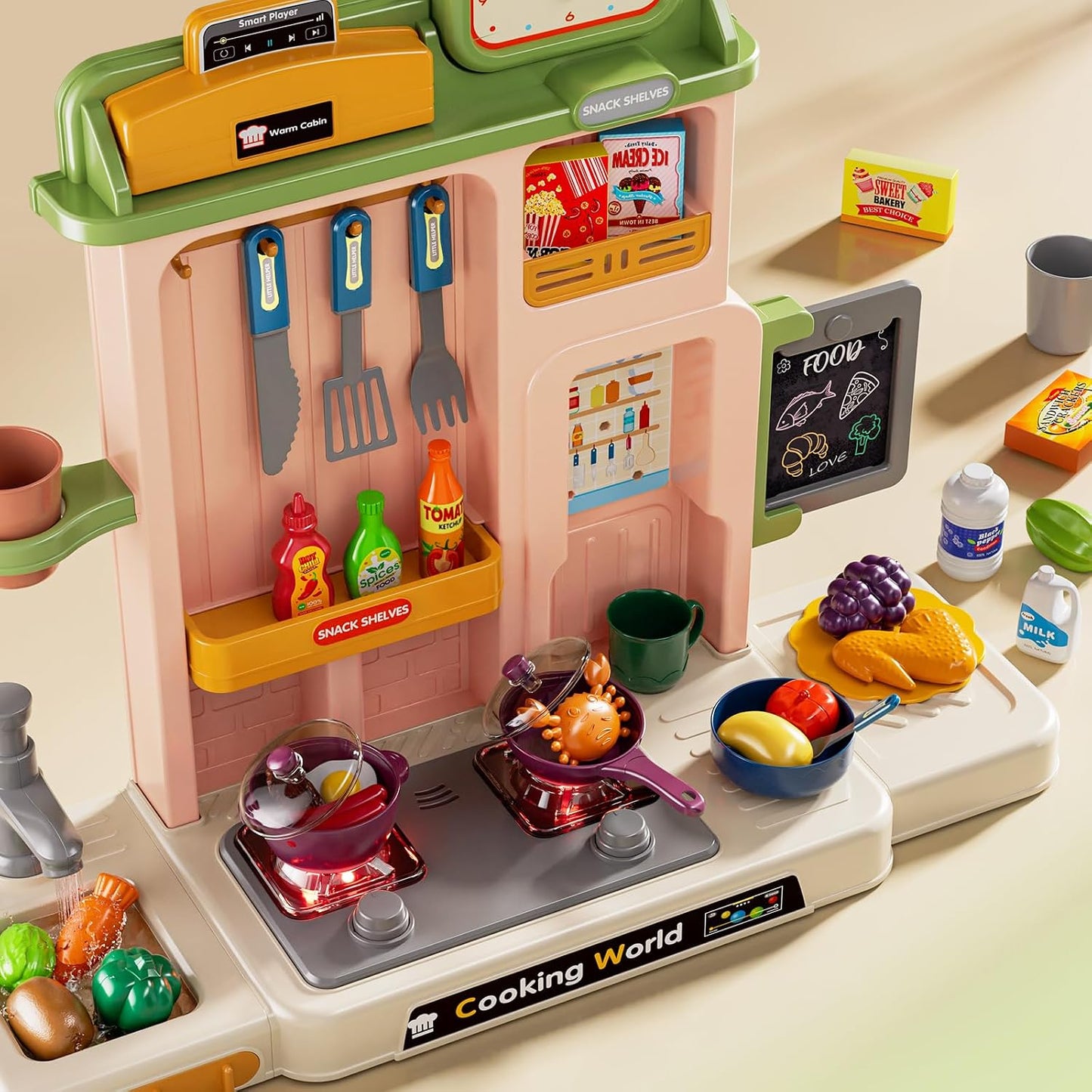 Juego de cocina para niños, 31.5 pulgadas, 73 piezas, cocina de jue...