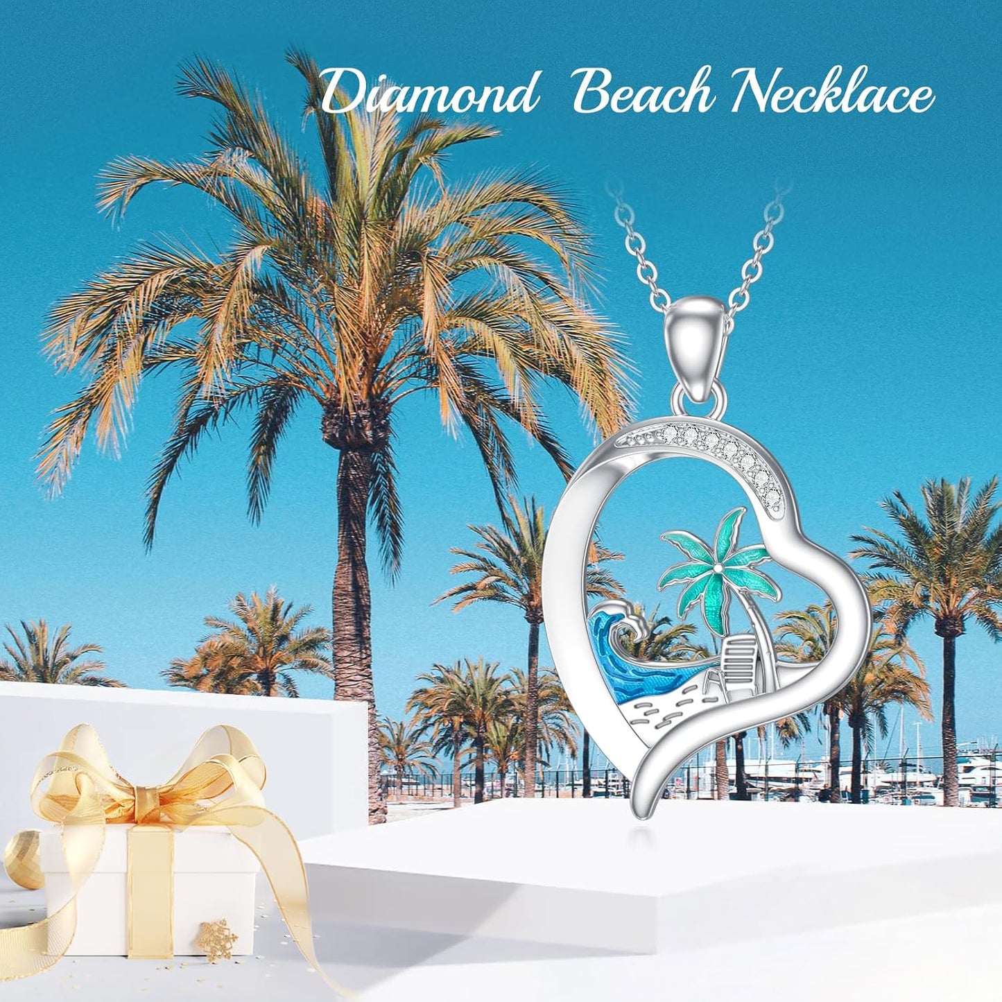 LWXIE Collar de playa de diamantes de plata de ley 925 con dije de...