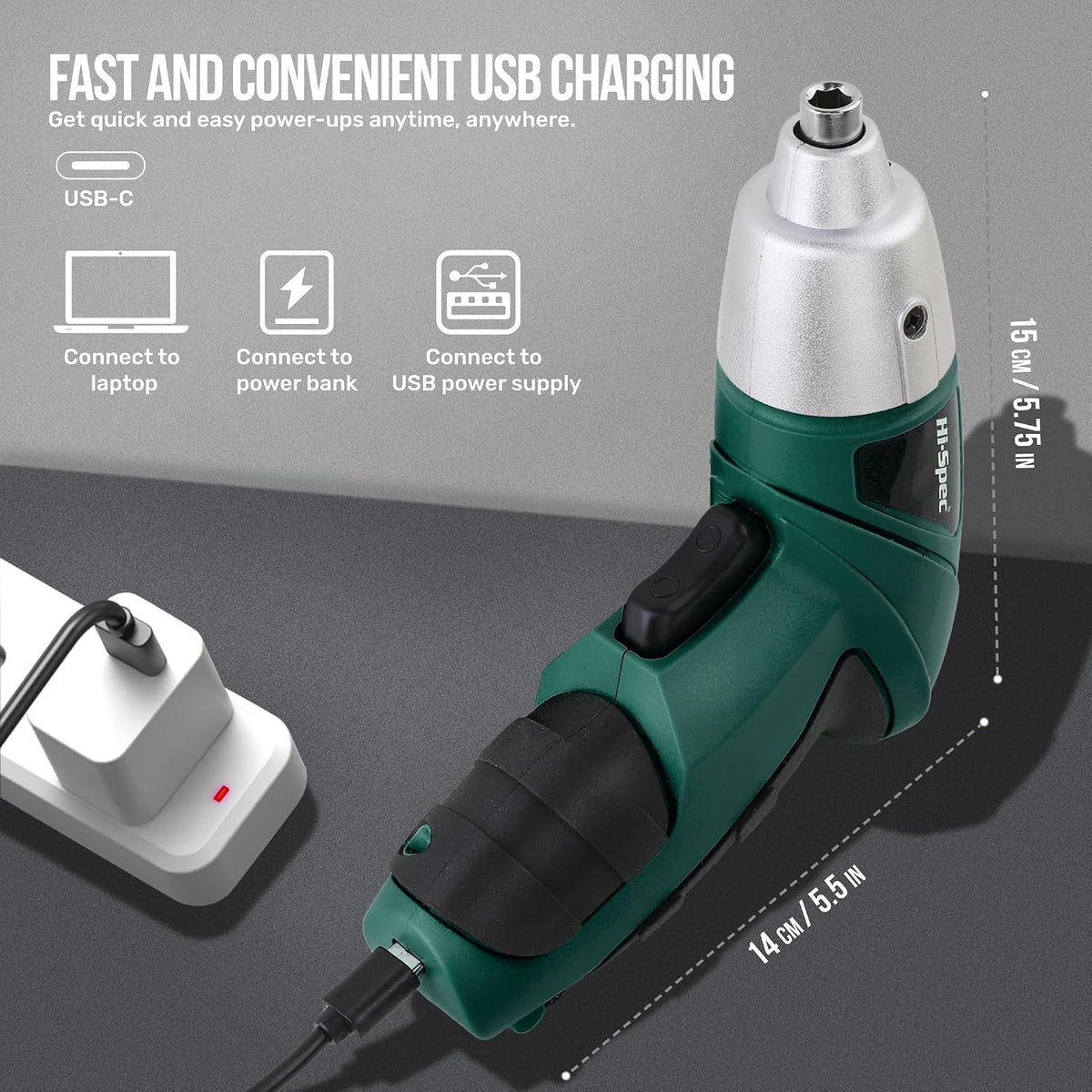 Hi-Spec Destornillador eléctrico USB de 3.6 V para reparaciones y m...