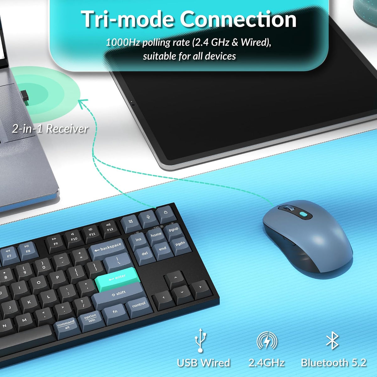 Keychron Combo de teclado inalámbrico B33 y mouse BM25, 2.4 GHz\/Bl...