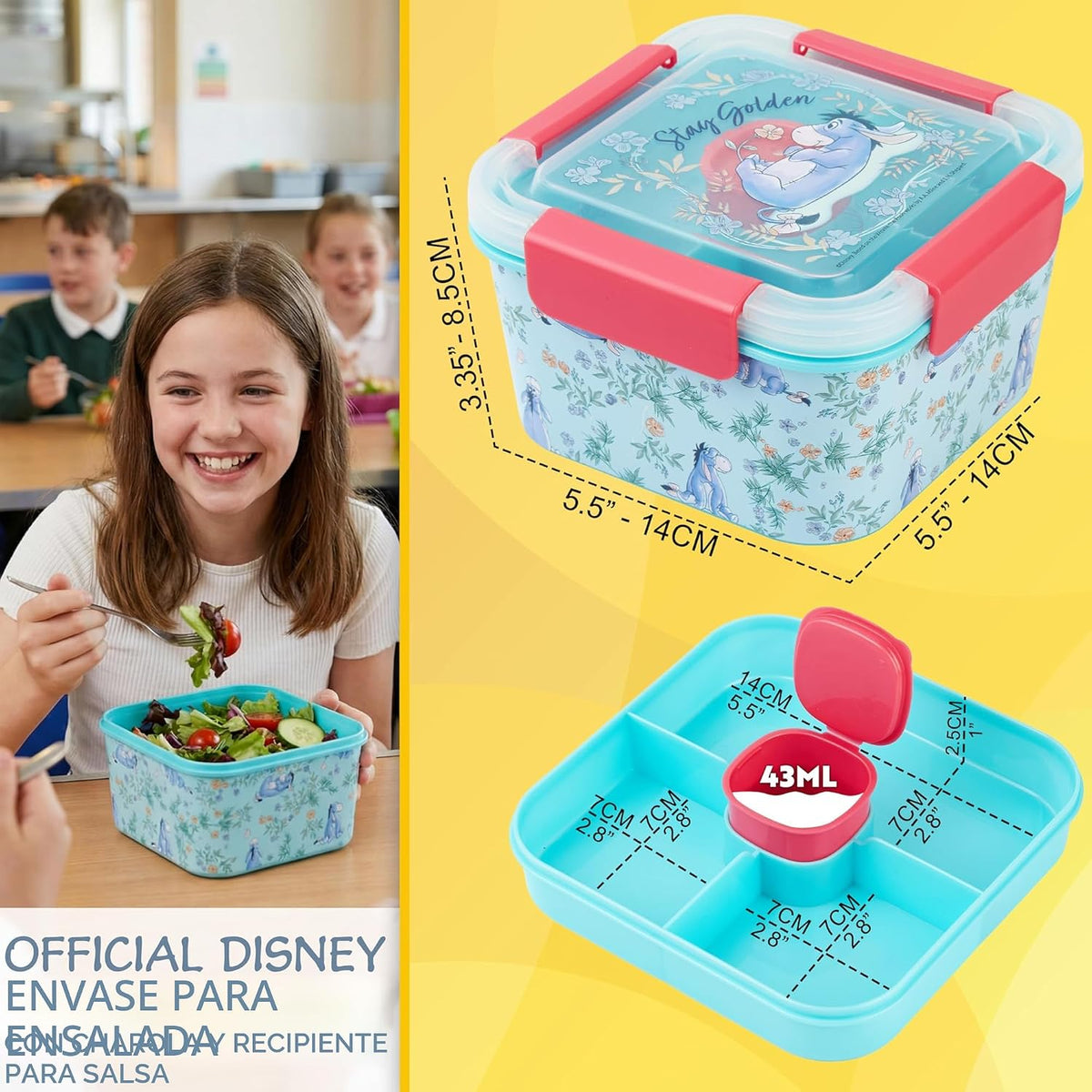 Disney Eeyore - Contenedor de ensalada Bento para niños, lonchera p...