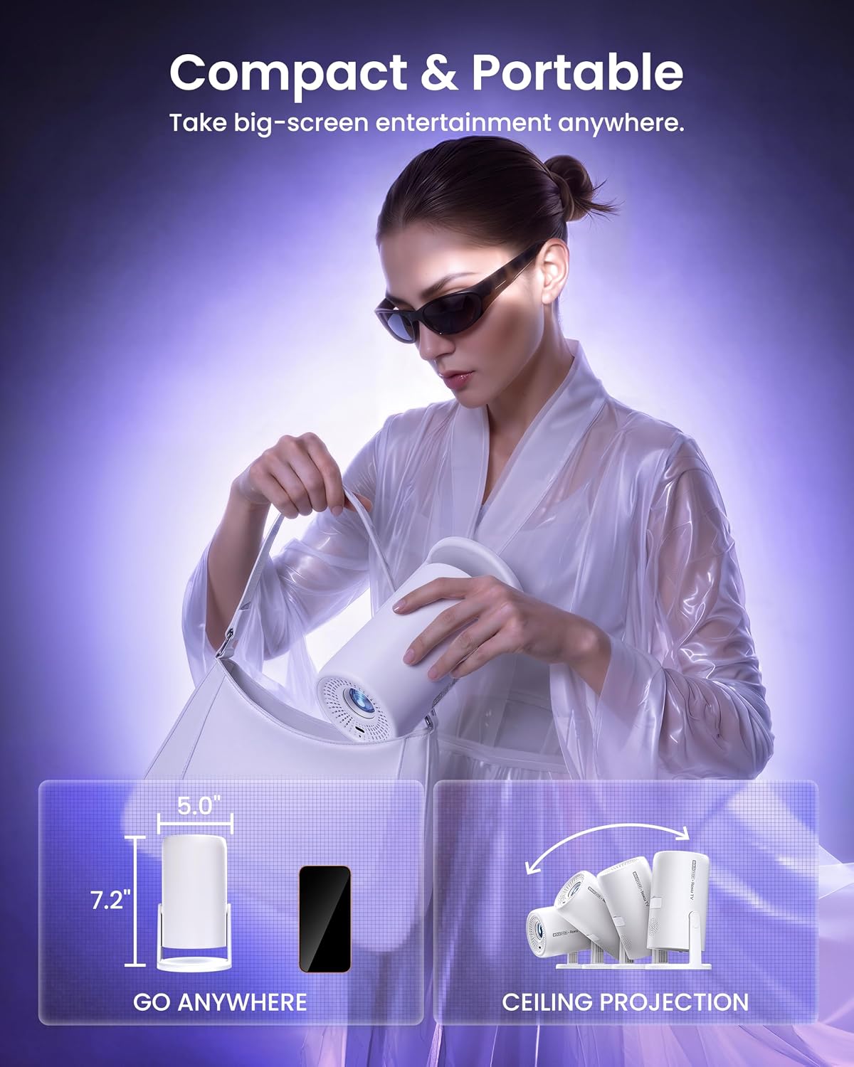 Boldever Roku TV 1080P FHD Mini proyector inteligente con Wi-Fi y B...