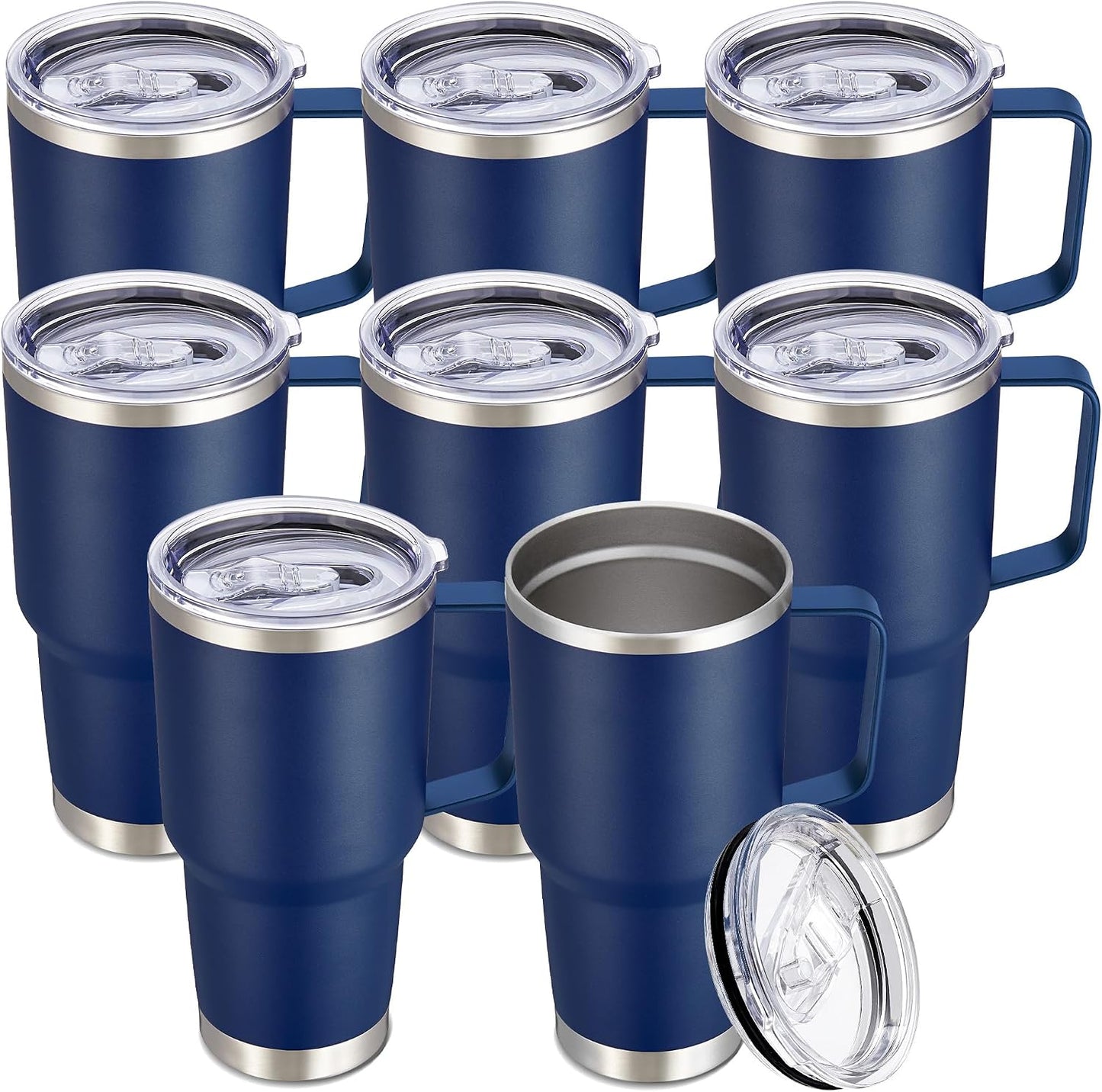 Cool Yoleb Vaso de 30 onzas con asa y tapa, vasos de acero inoxidab...