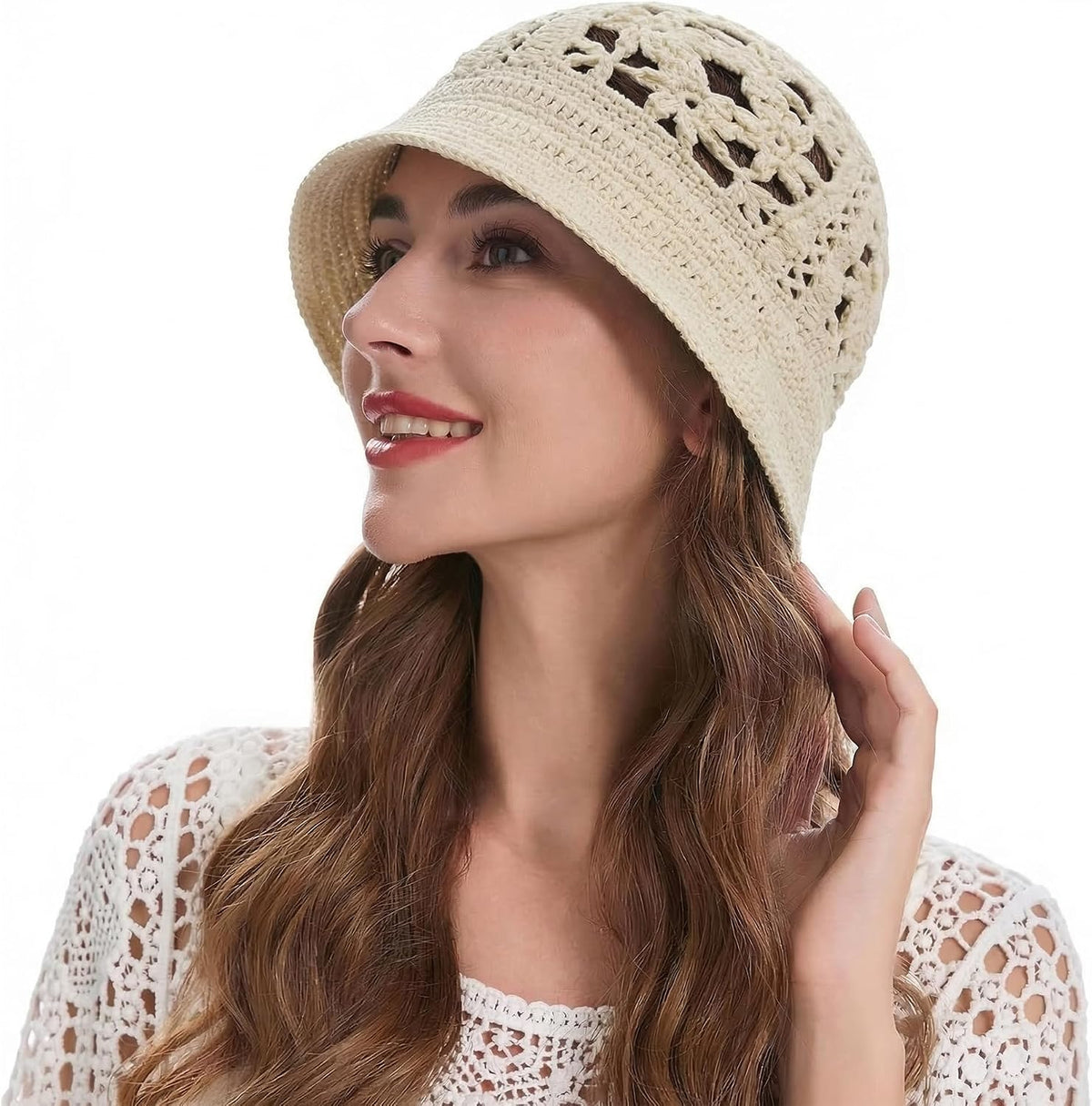 ZLYC Sombrero de pescador de algodón para mujer, hecho a mano, teji...