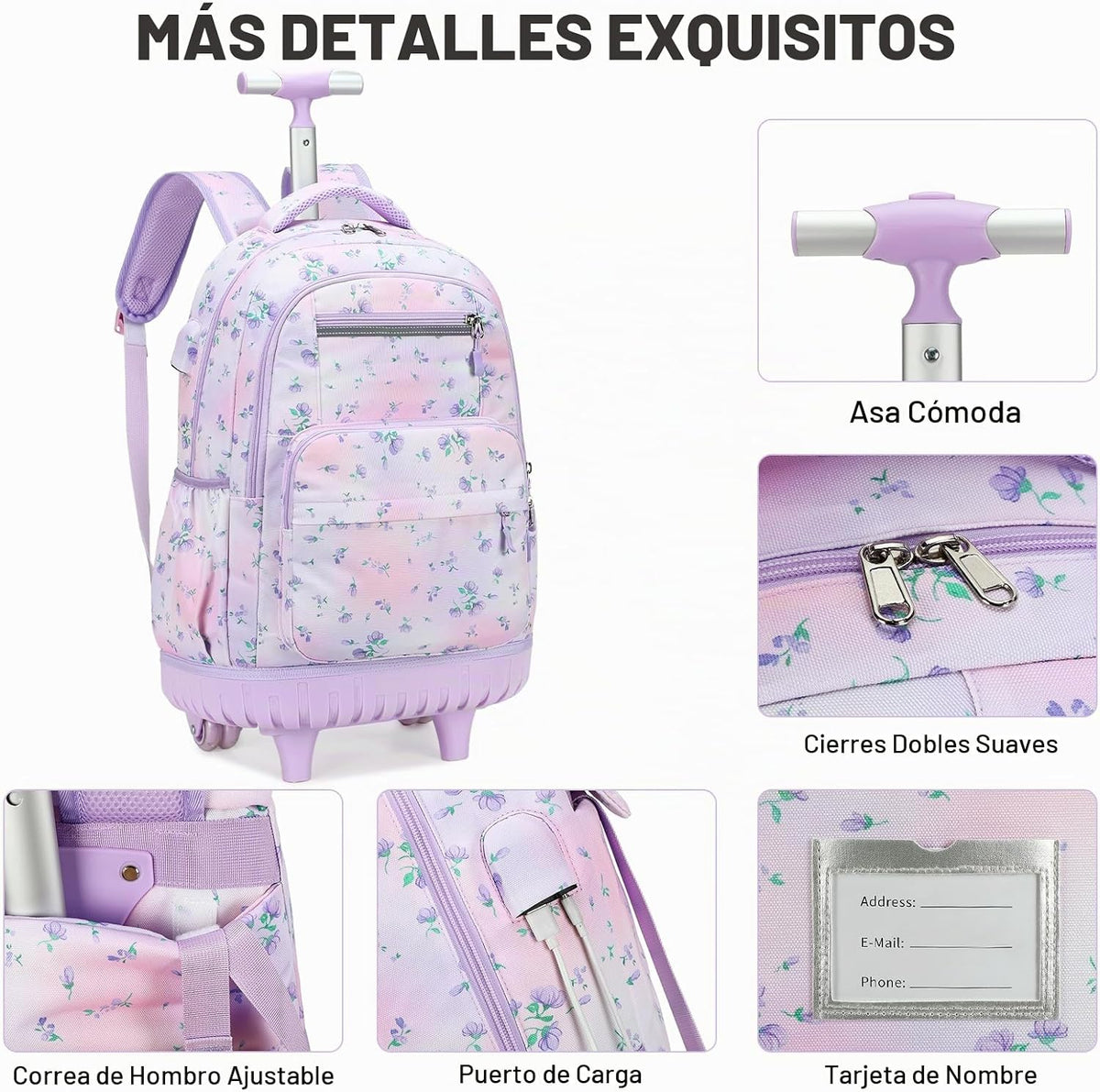 ACESAK Mochila con ruedas para niñas, mochila escolar con ruedas en...