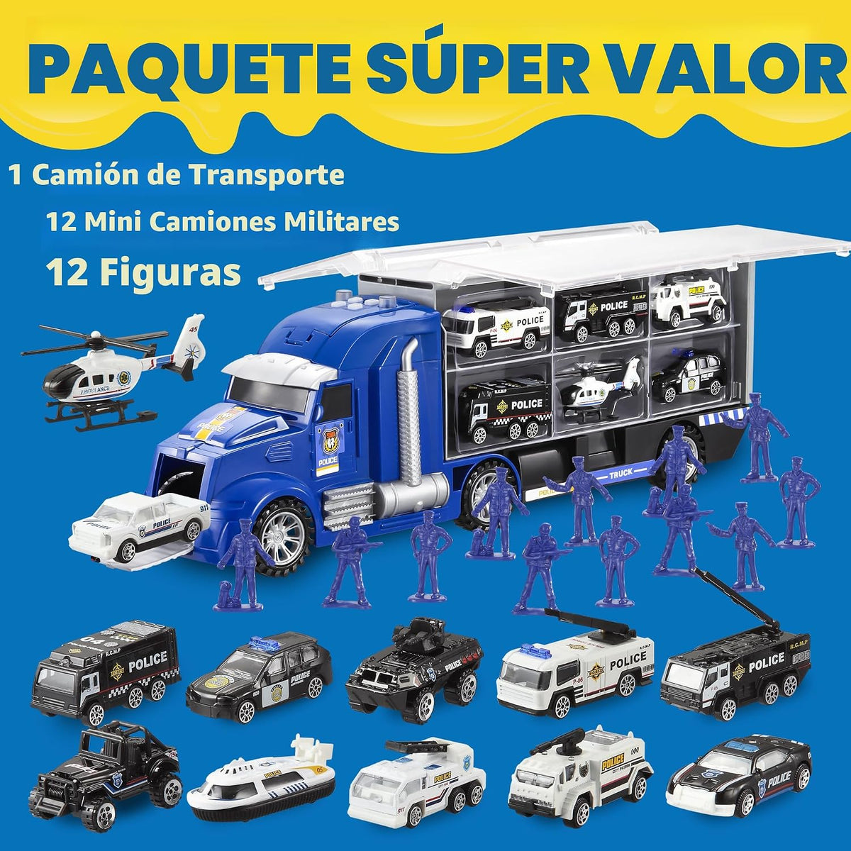 JOYIN Juego de camión de rescate de policía 25 en 1 con sonidos y l...