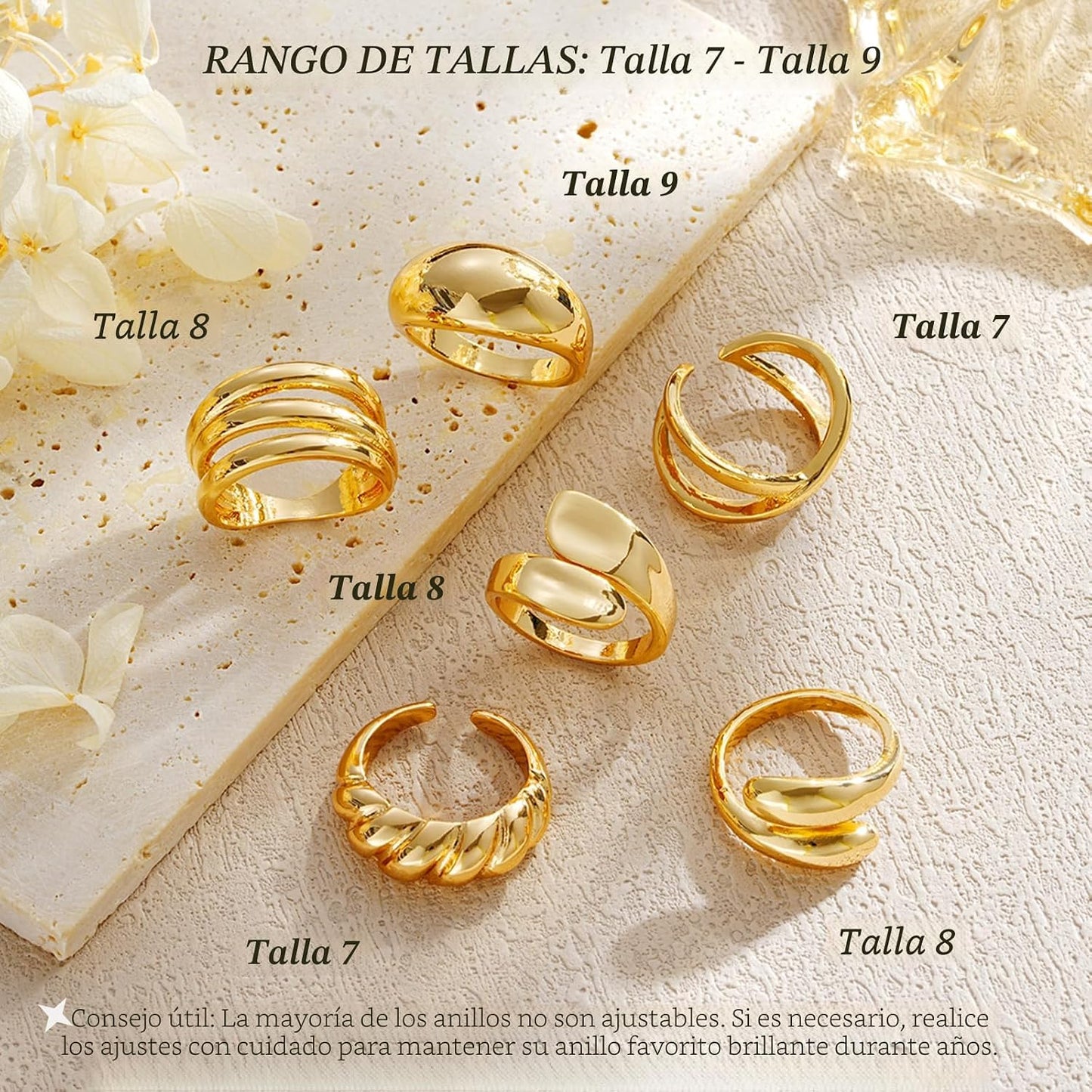 YEEZII Anillos Gruesos de Oro para Mujer Sin Deslustre, Anillo de P...