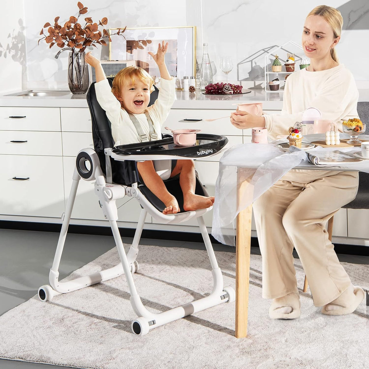 BABY JOY Silla alta para bebés y niños pequeños, silla alta plegabl...