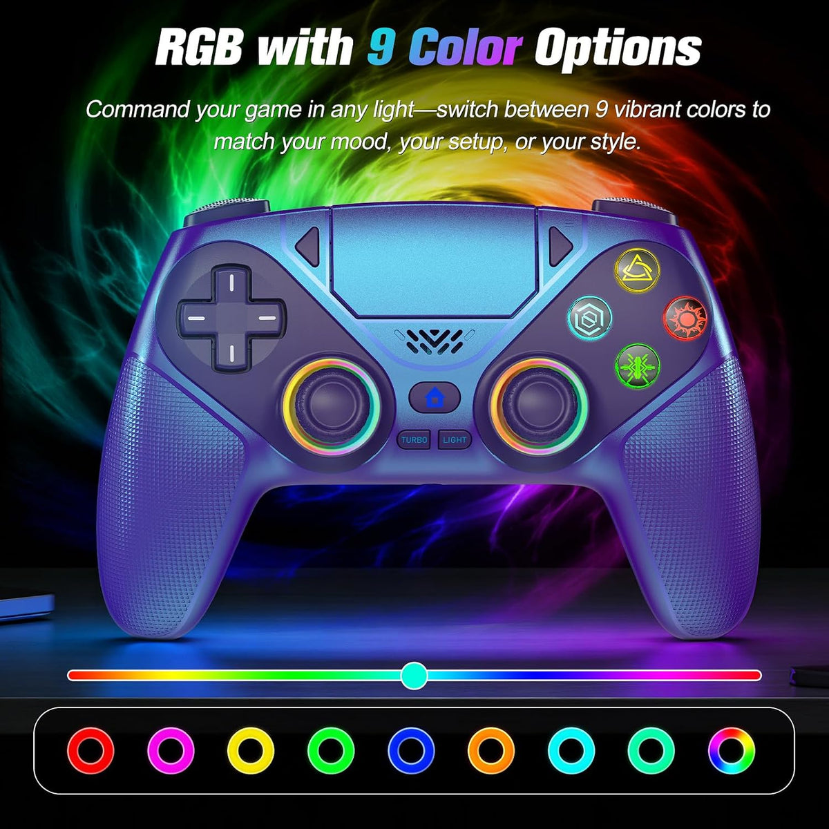 Controlador inalámbrico Dinosoo RGB para PS5\/PC \u2013 Gamepad Blu...