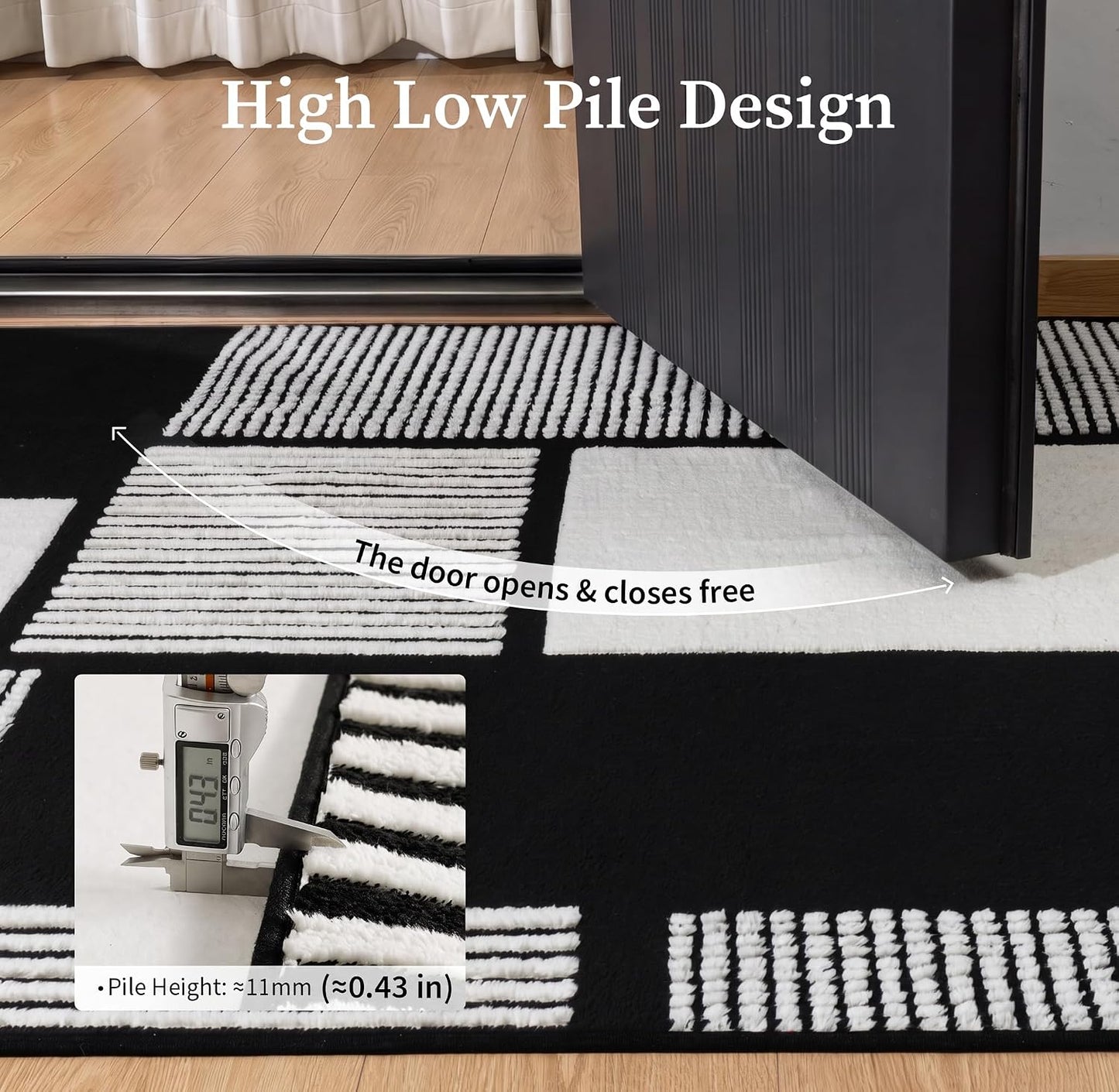 YIHOUSE Alfombra de área blanca y negra de 6 x 9, alfombra lavable...