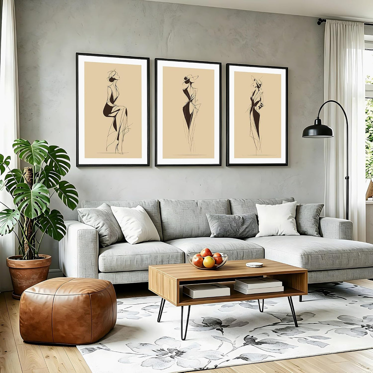 Arte de pared grande enmarcado de 3 piezas de moda de dibujo elegan...