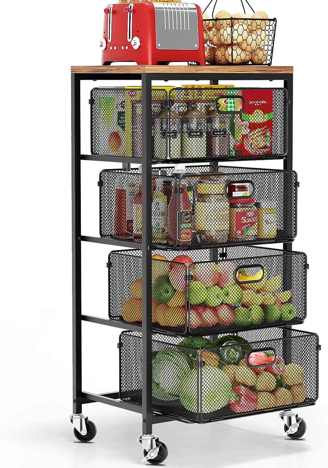 Goovilla Carrito de cocina con cajones, ruedas bloqueables con tapa...
