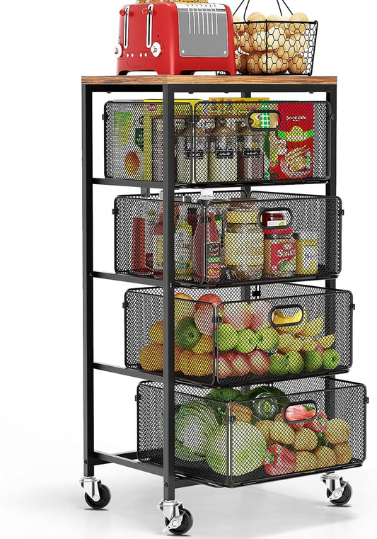 Goovilla Carrito de cocina con cajones, ruedas bloqueables con tapa...