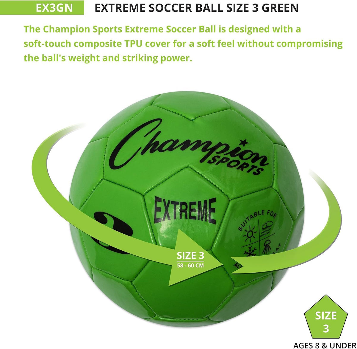 Champion Sports Extreme Series - Balón de fútbol \u2013 Tamaños 3,...
