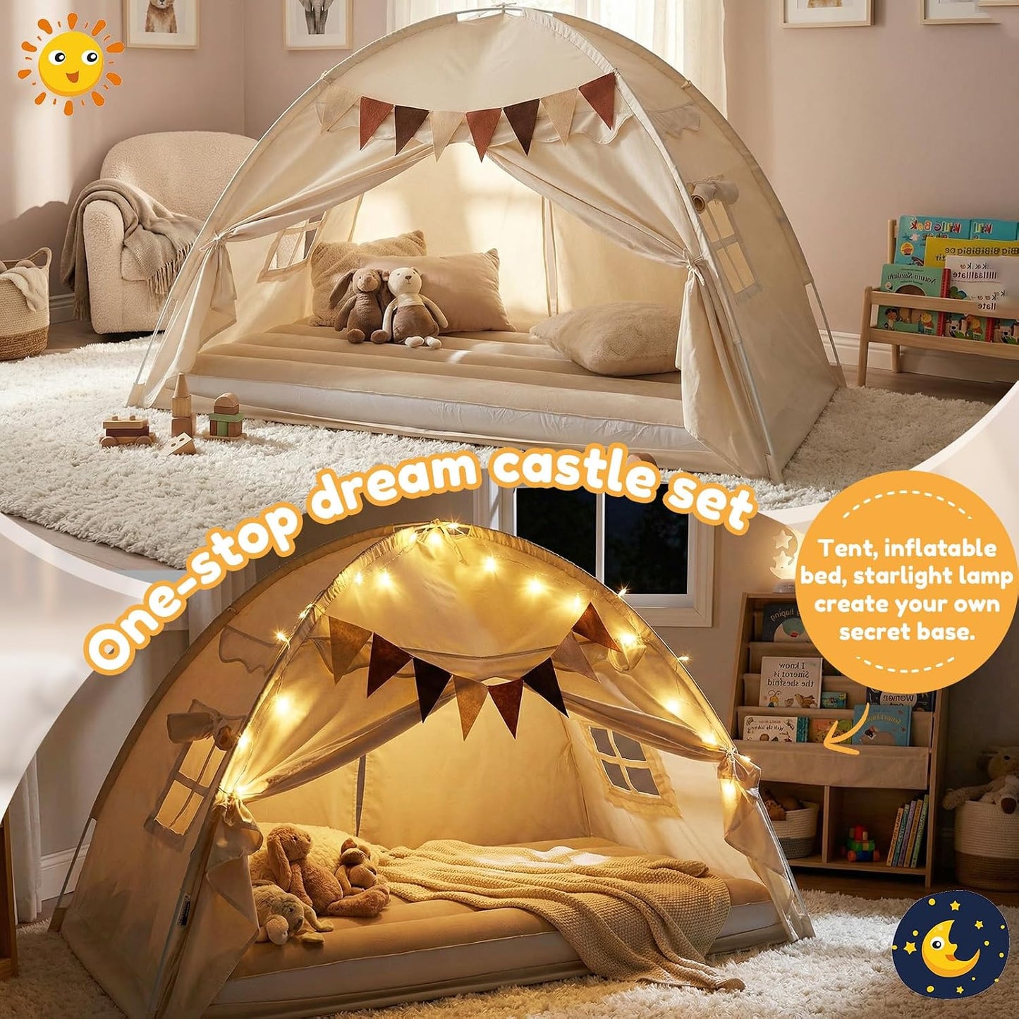 GliCraft Cama de viaje inflable con tienda de campaña, colchón de a...
