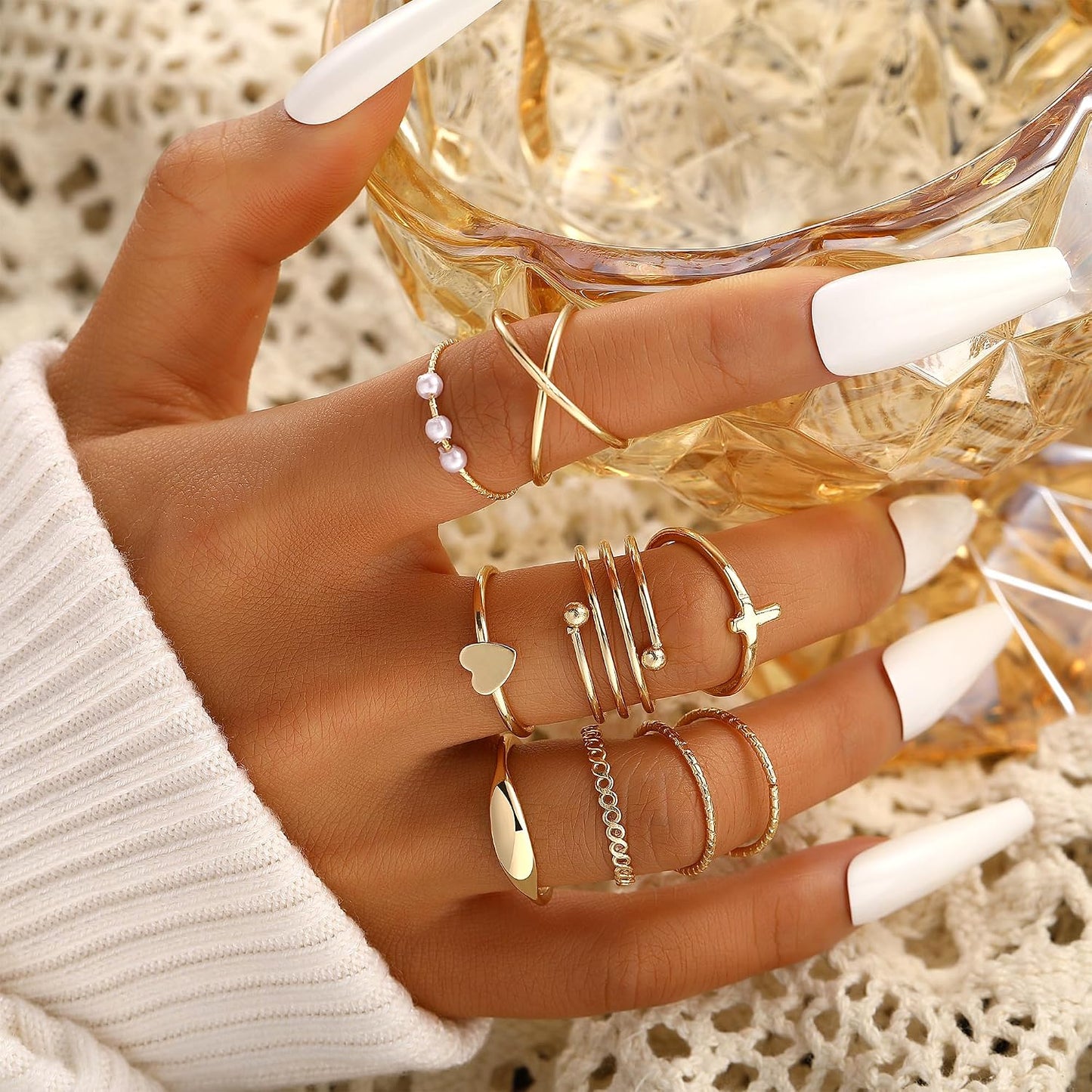 FAXHION Juego de 60 anillos apilables de oro para mujer, anillos de...