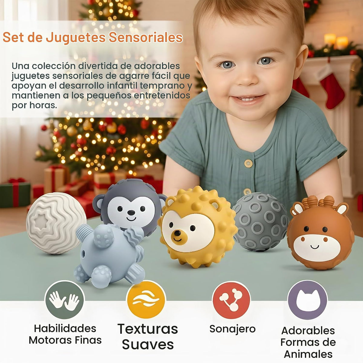 ROHSCE Paquete de 6 bolas sensoriales para bebé, bolas texturizadas...