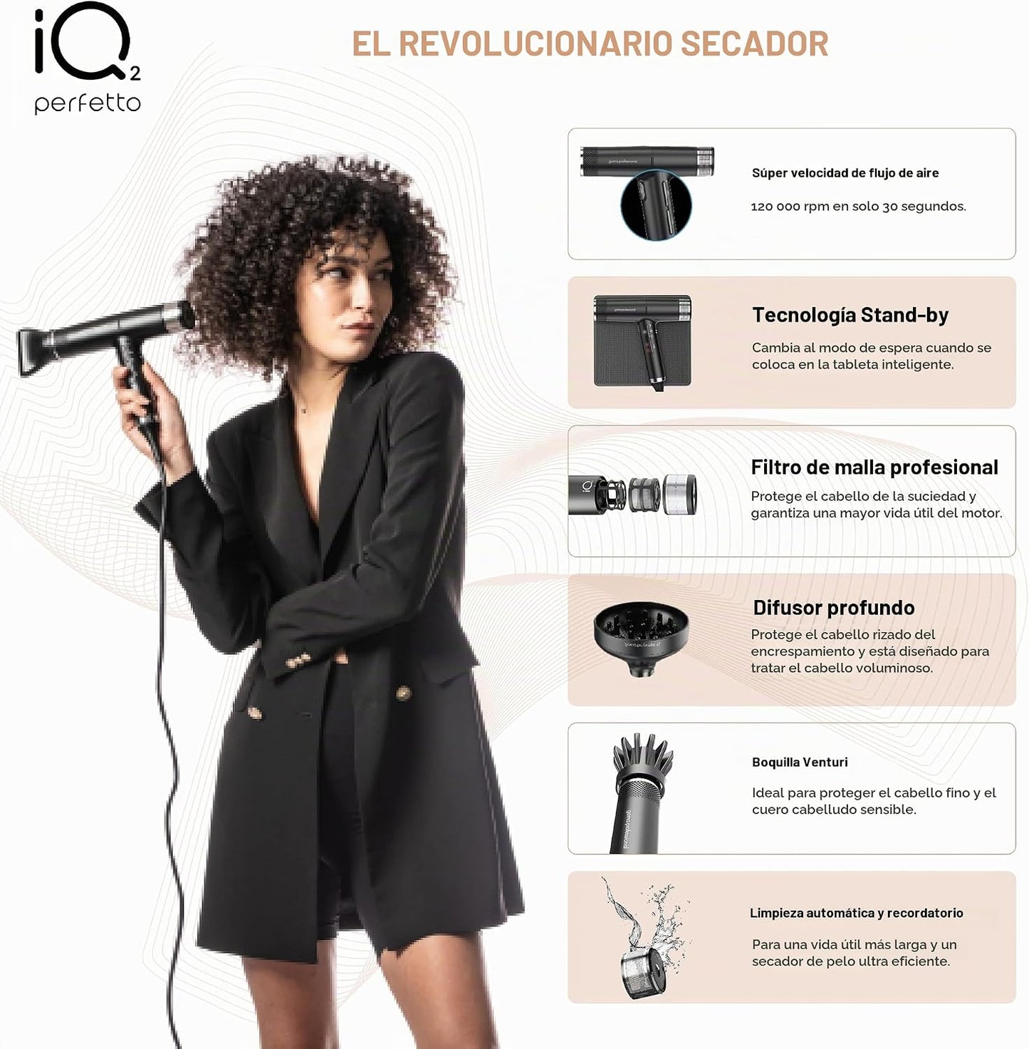 GA.MA Italy - Secador de pelo profesional iQ2 Perfetto, 110,000 RPM...