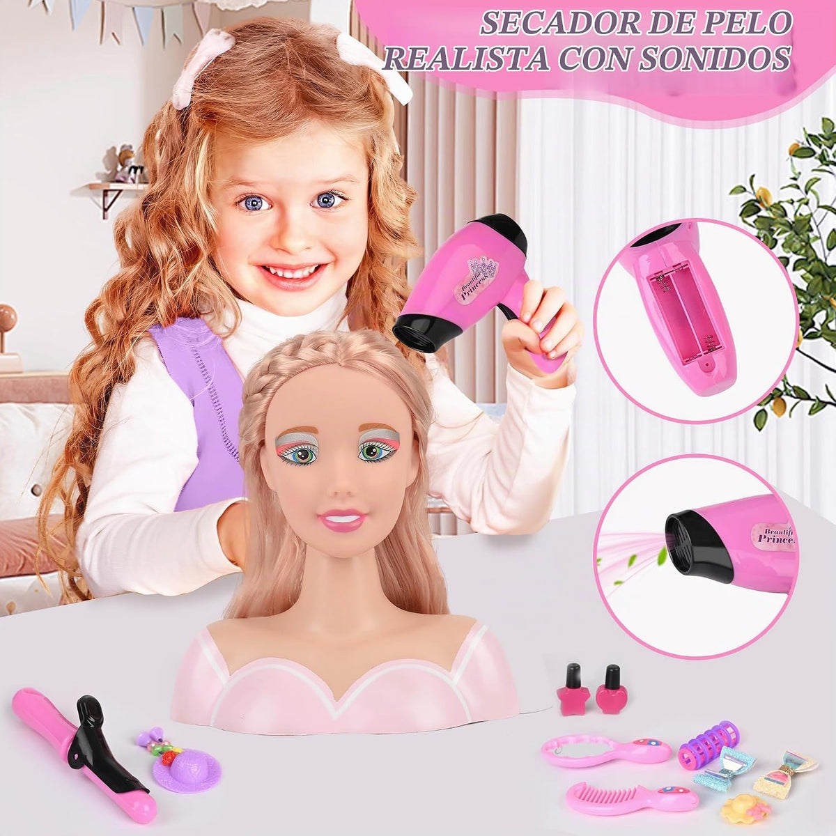 Juego de 36 piezas de juguetes de cabeza de muñeca para peinado y m...