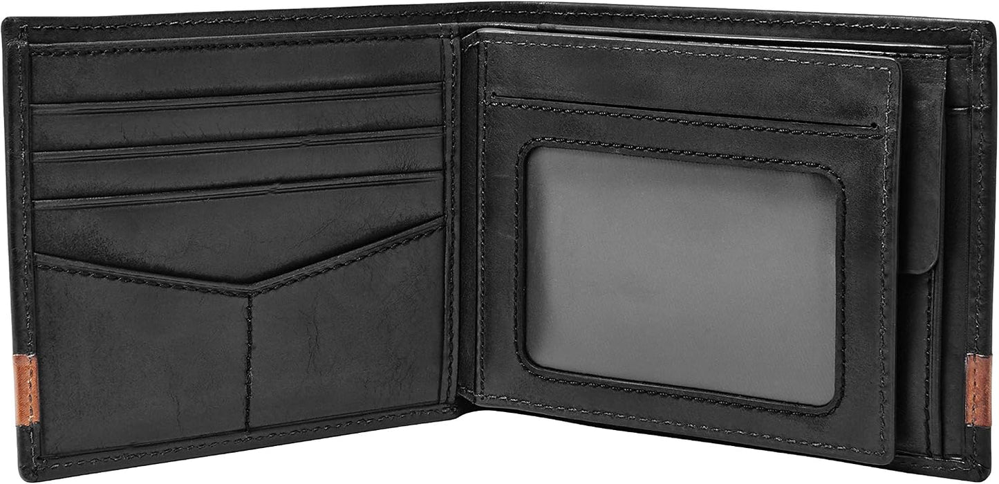 Fossil Billetera plegable de cuero para hombre con bolsillo para mo...