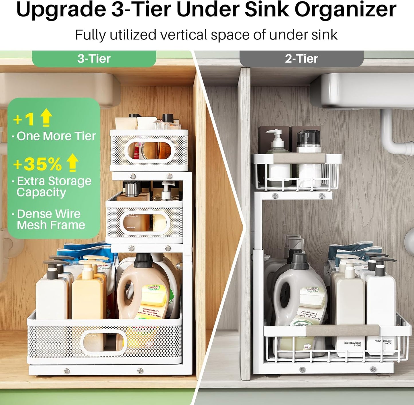 Kitstorack Organizador para debajo del fregadero, paquete de 2 esta...