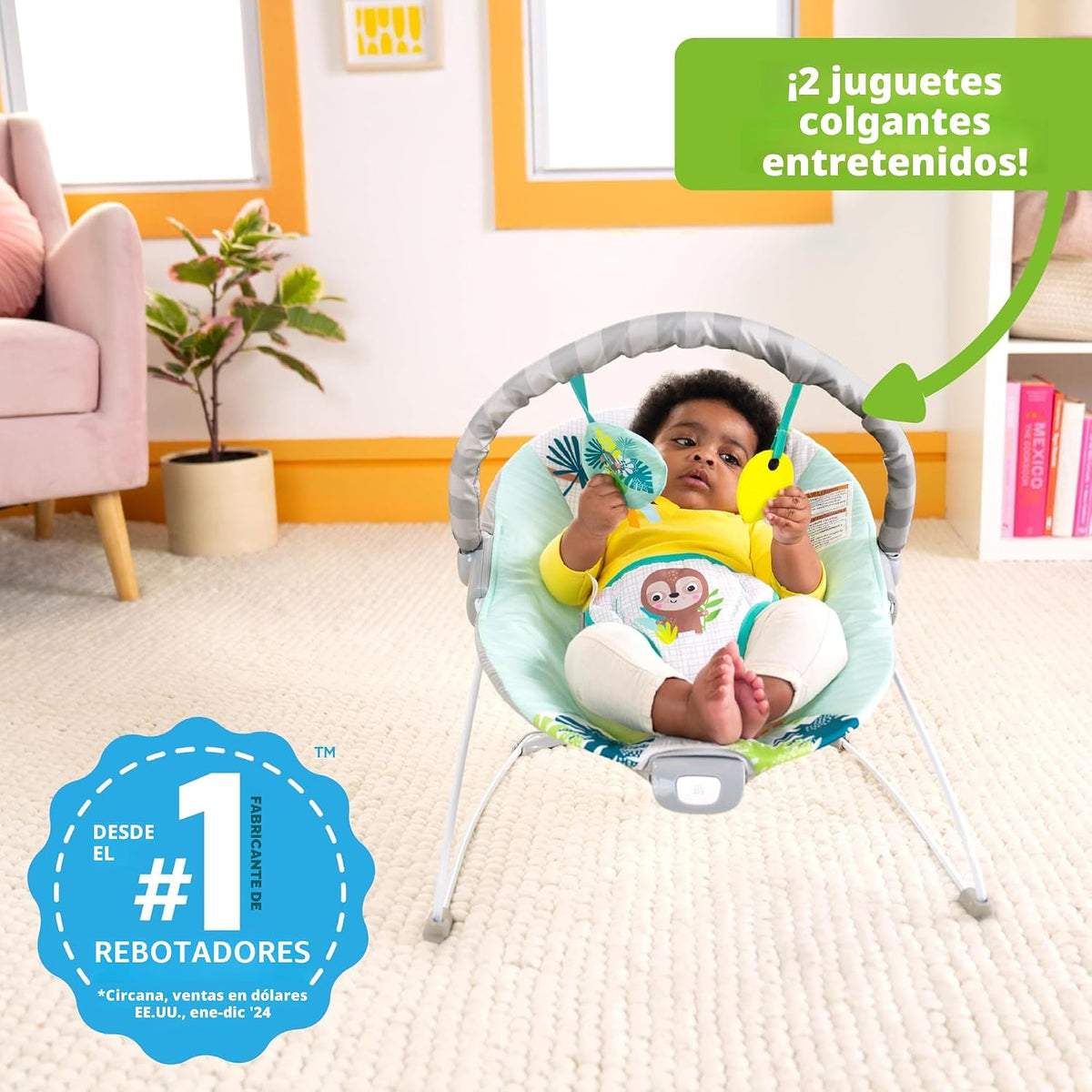 Bright Starts Wild Wonders Hamaca Vibratoria para Bebé, Barra de Ju...