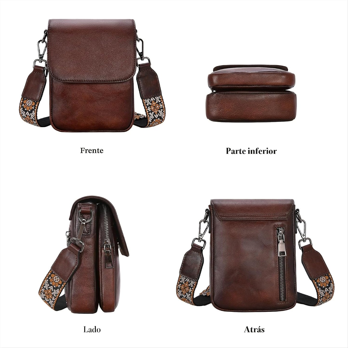 HESHE Bolso cruzado pequeño de cuero para mujer, bolso de teléfono...