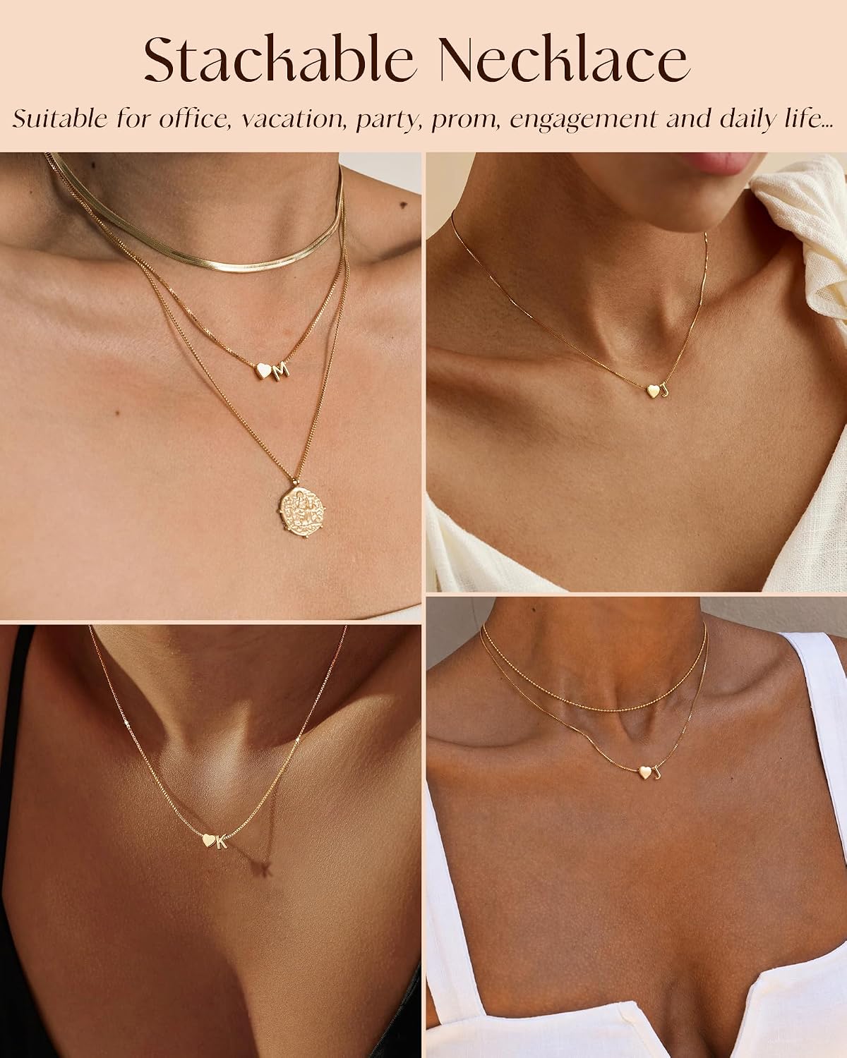 SOLEVAN Collares con inicial de corazón de oro para mujer, a la mod...