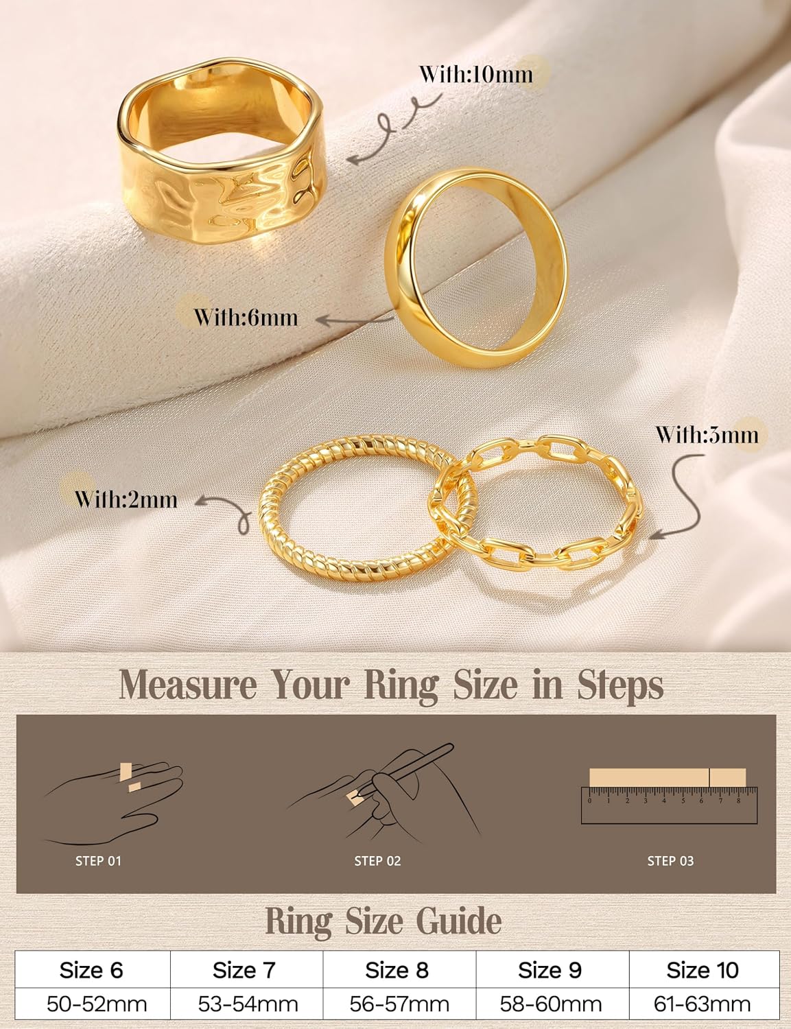 FIASASO Juego de 4 Anillos Gruesos Apilables para Mujer, Anillos Ch...