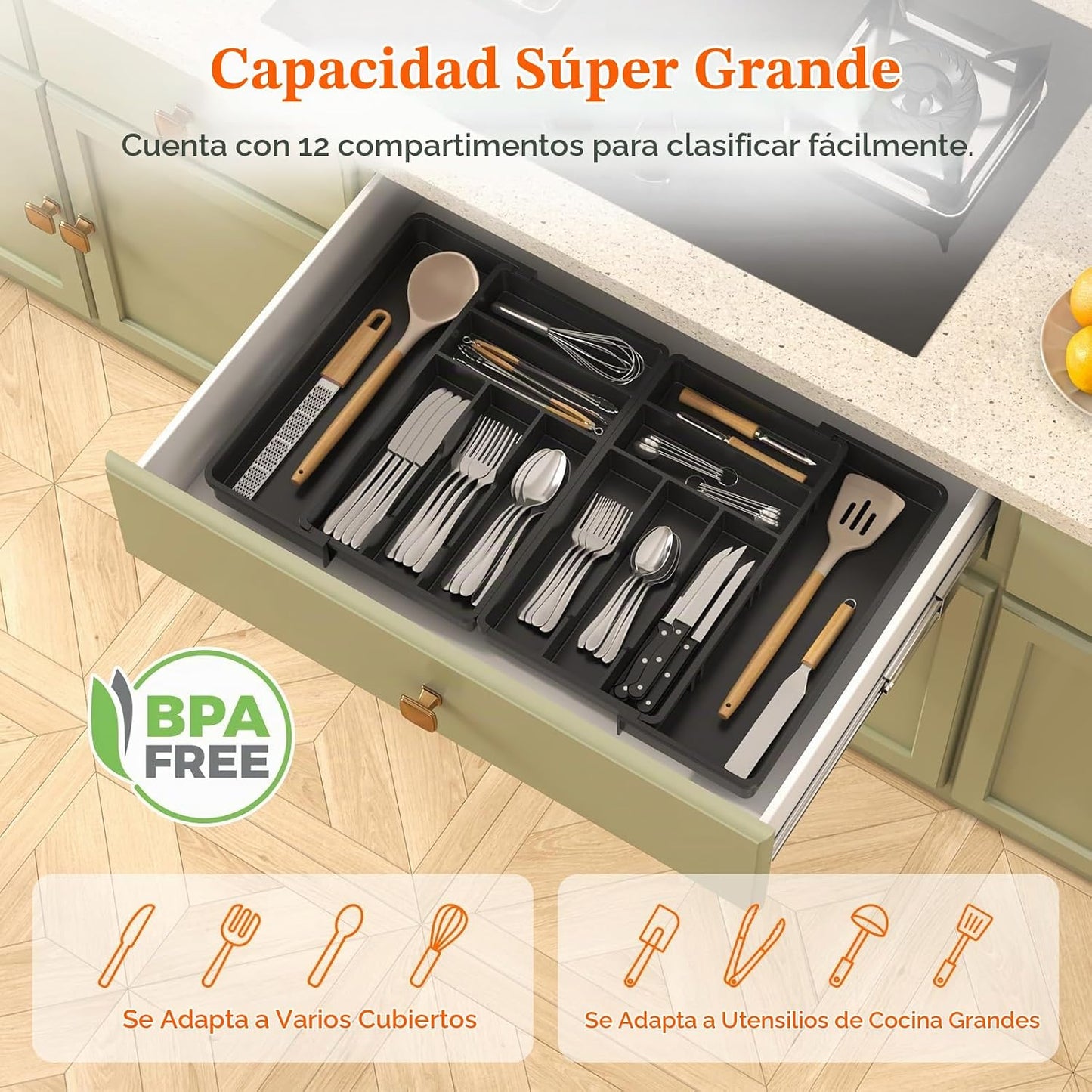 Lifewit Organizador Grande de Cajón para Cubiertos, Expandible de 1...