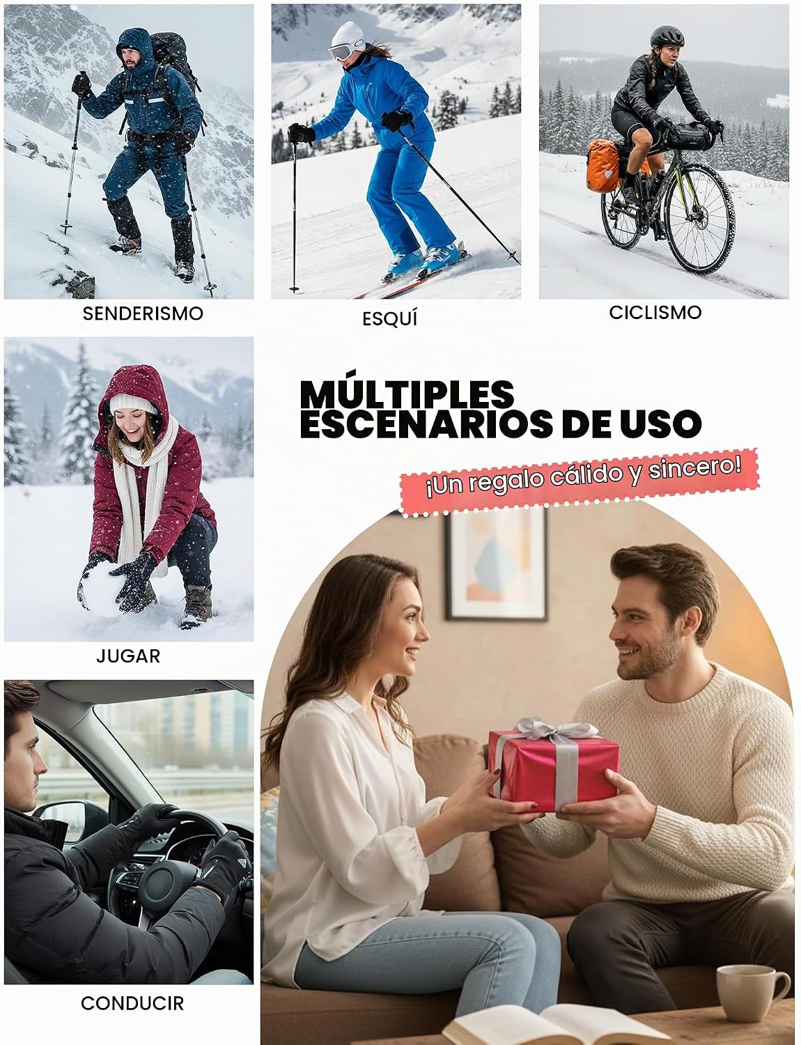 AURUZA - Guantes de invierno con cremallera para hombre y mujer, gu...