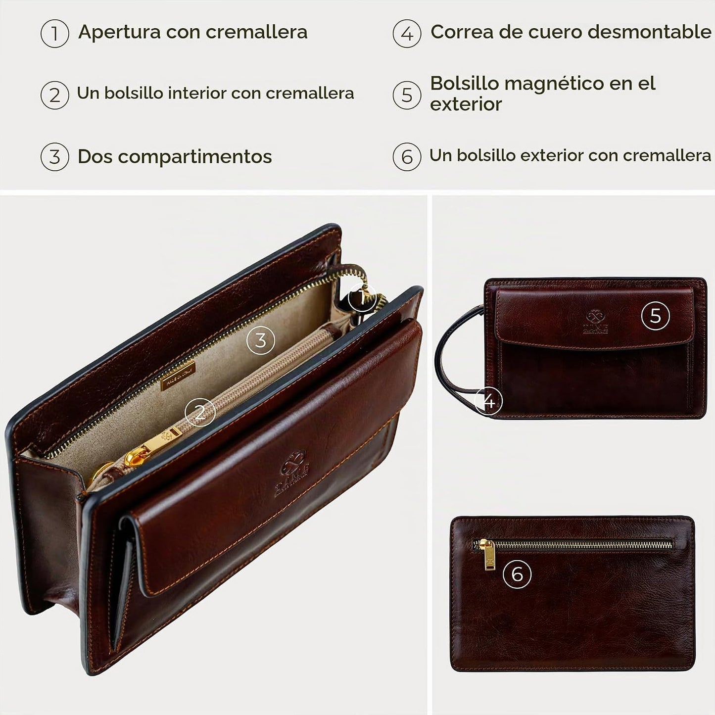Time Resistance Bolso de mano de cuero para hombre, organizador de...