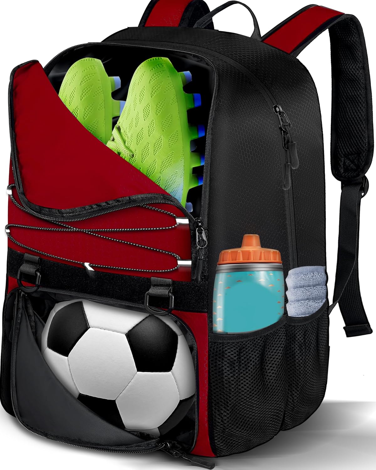 LOINTET Bolsa de fútbol juvenil, mochila de fútbol con compartiment...