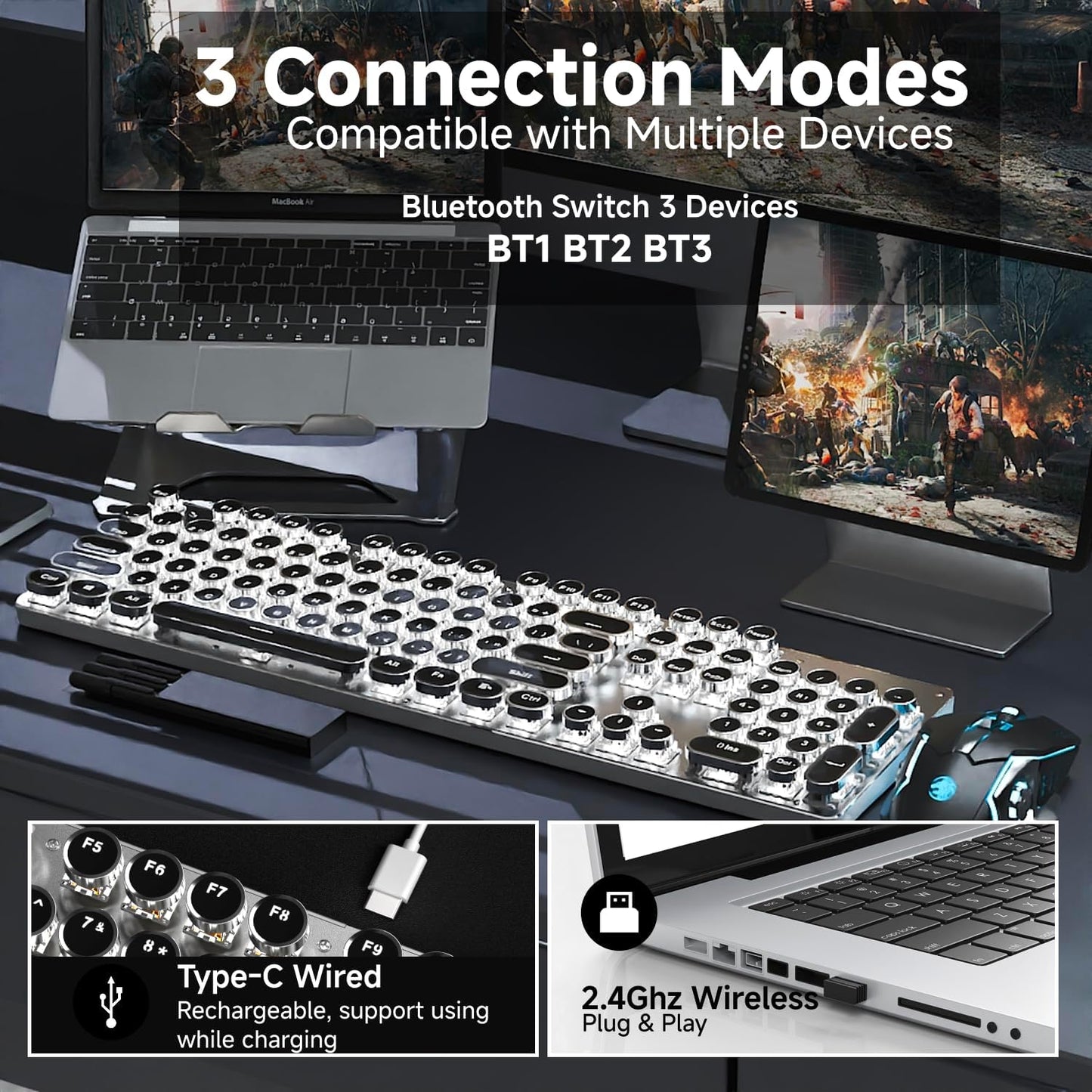 EWEADN TK950 - Teclado mecánico y ratón de máquina de escribir con...