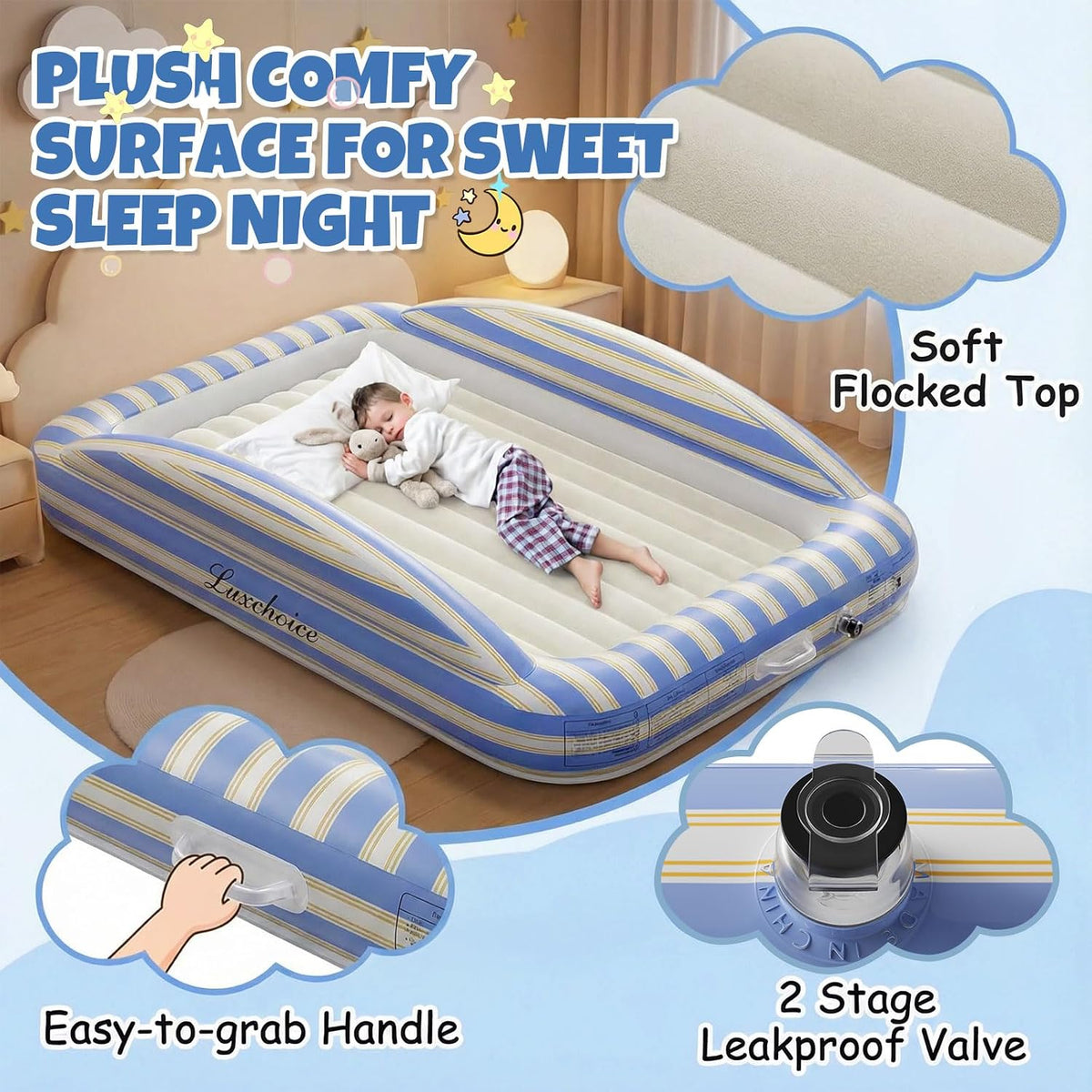 Luxchoice Cama de viaje inflable para niños pequeños, colchón recar...