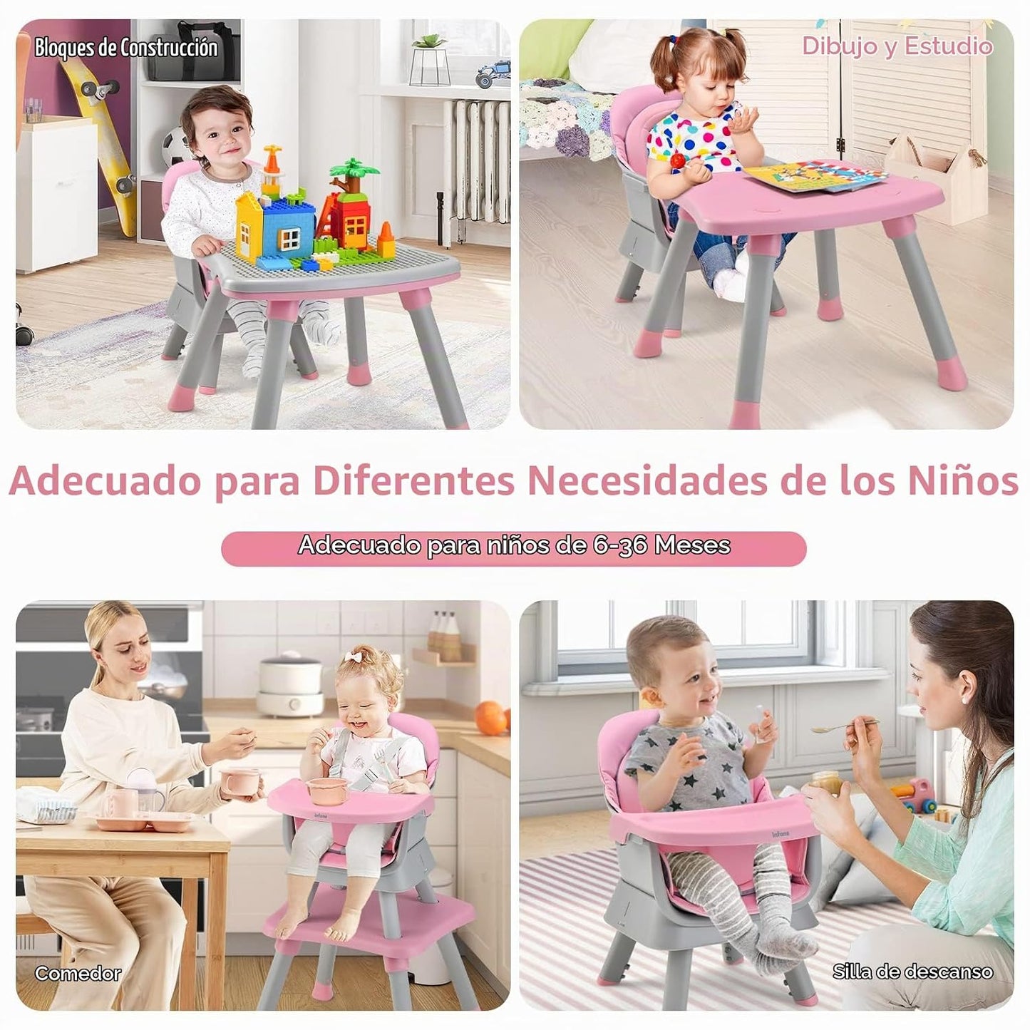 INFANS Silla alta 8 en 1 para bebés y niños pequeños, asiento eleva...