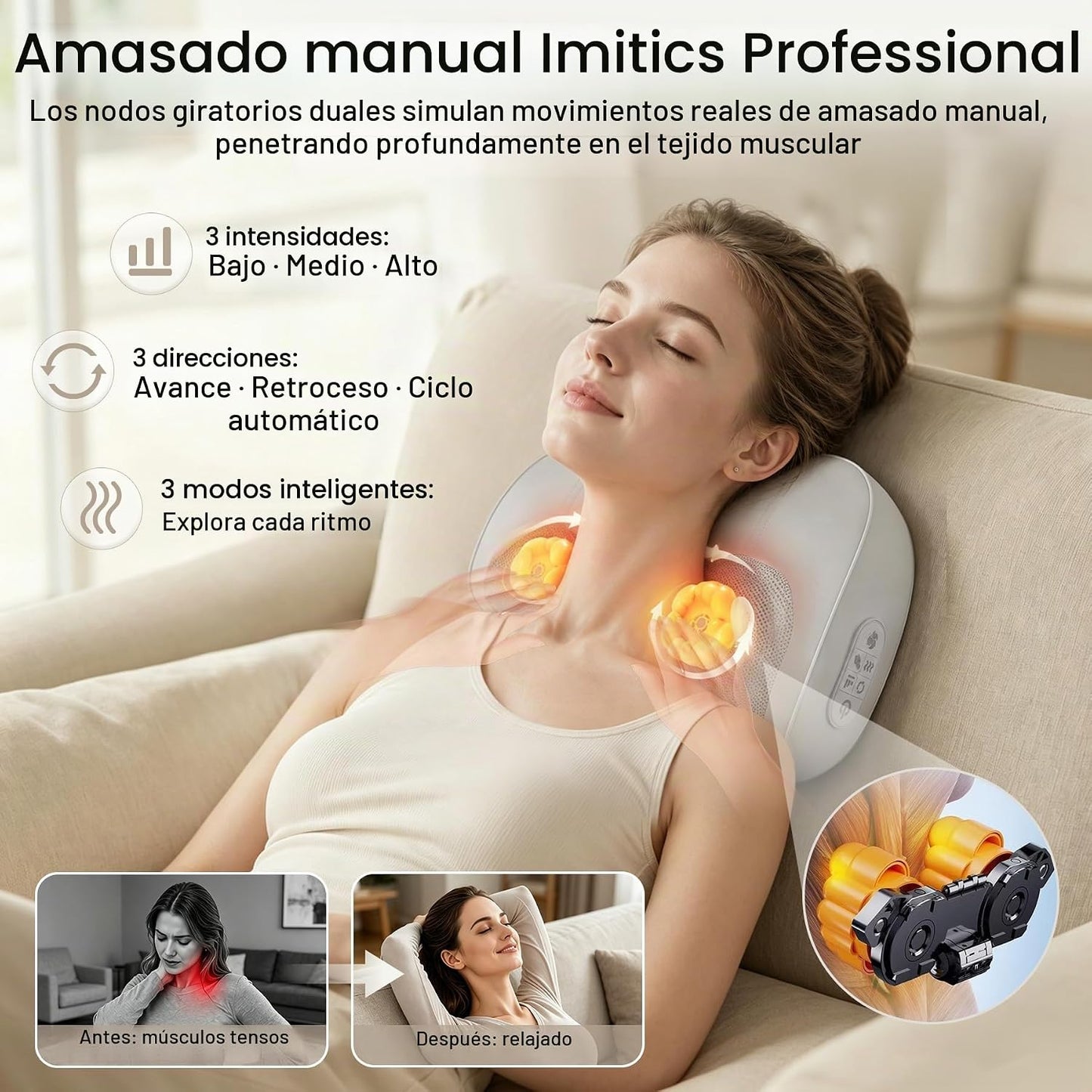 Masajeador multifuncional de cuello y espalda con calor, almohada m...