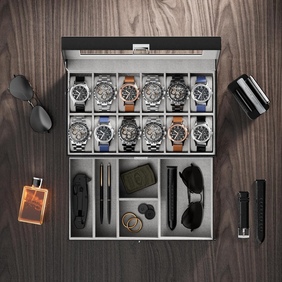 ProCase Caja de reloj, caja de reloj para hombre de 12 ranuras con...
