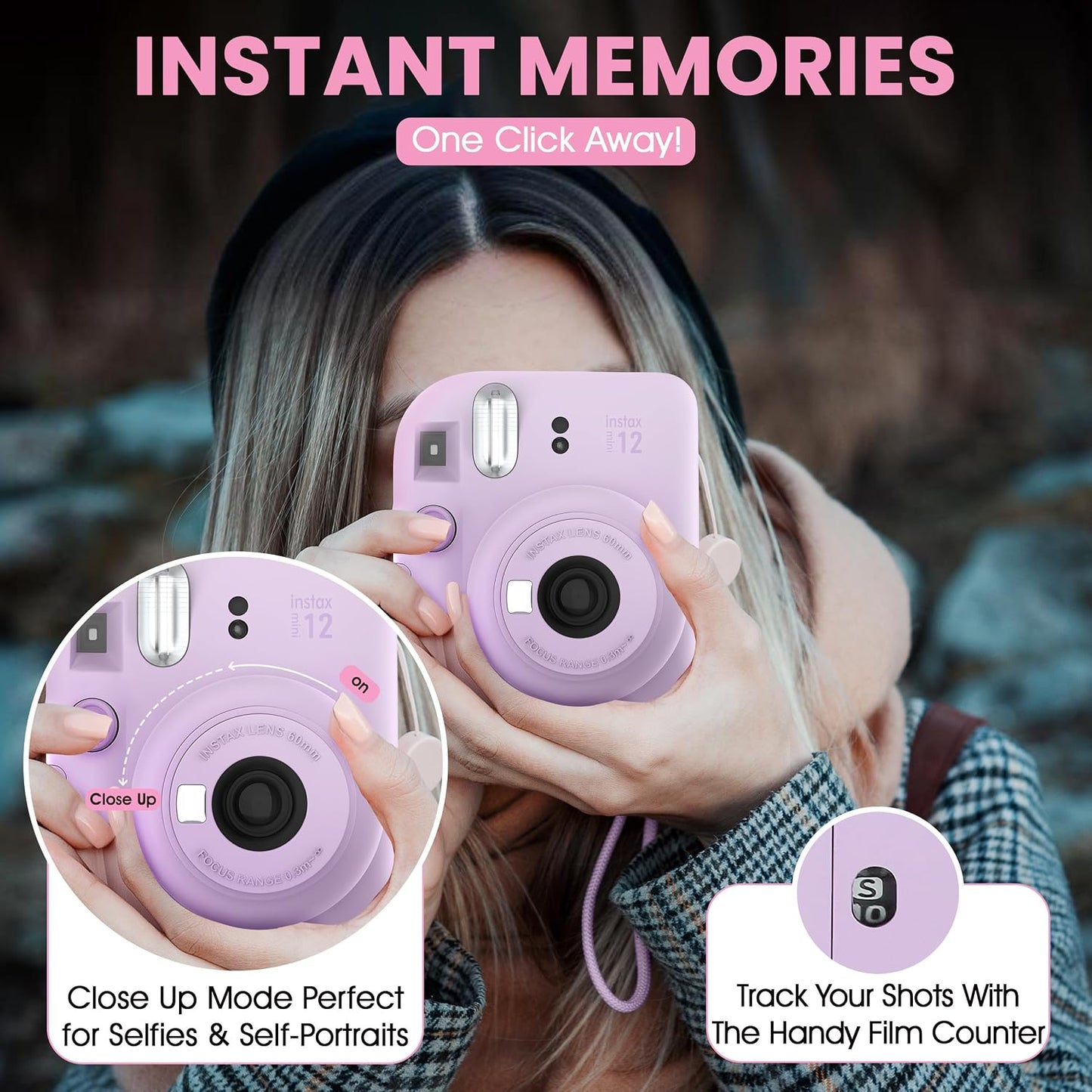 Fujifilm Instax Mini 12 Cámara Instantánea Morado Lila + Funda de D...